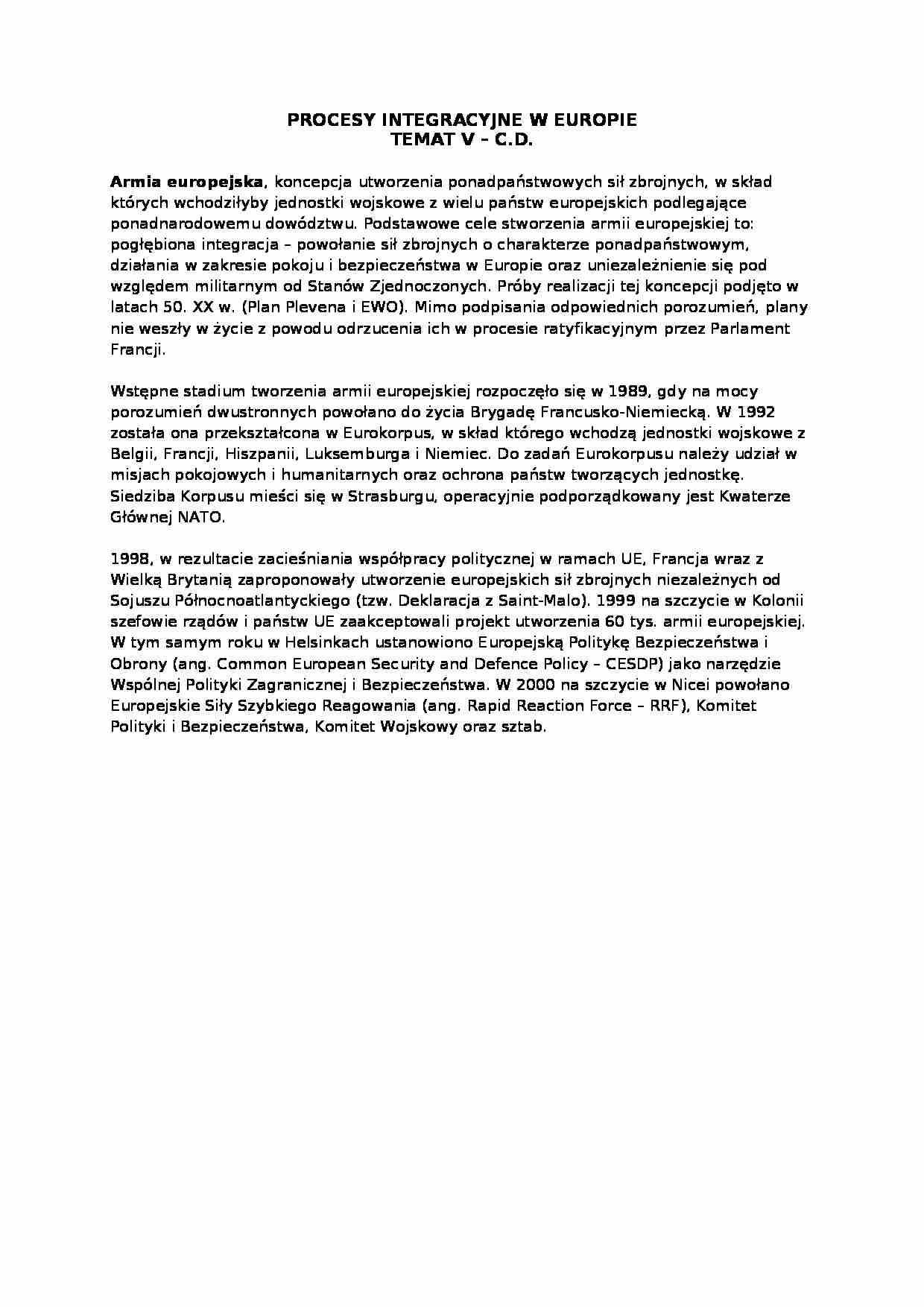 Procesy integracyjne w Europie - armia europejska - omówienie  - strona 1