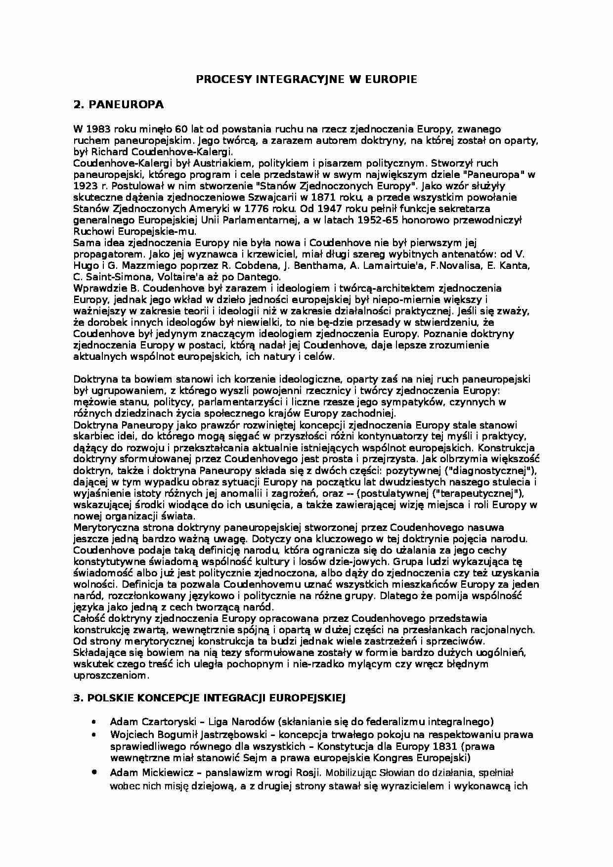  Procesy integracyjne w Europie- paneuropa - omówienie  - strona 1