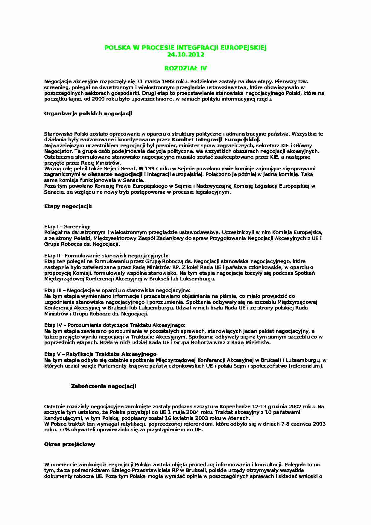 Polska w procesie integracji europejskiej - omówienie  - strona 1