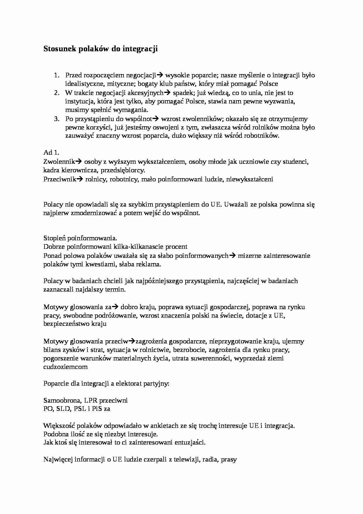 Polska w Procesie Integracji  - Stosunek polaków do integracji - strona 1