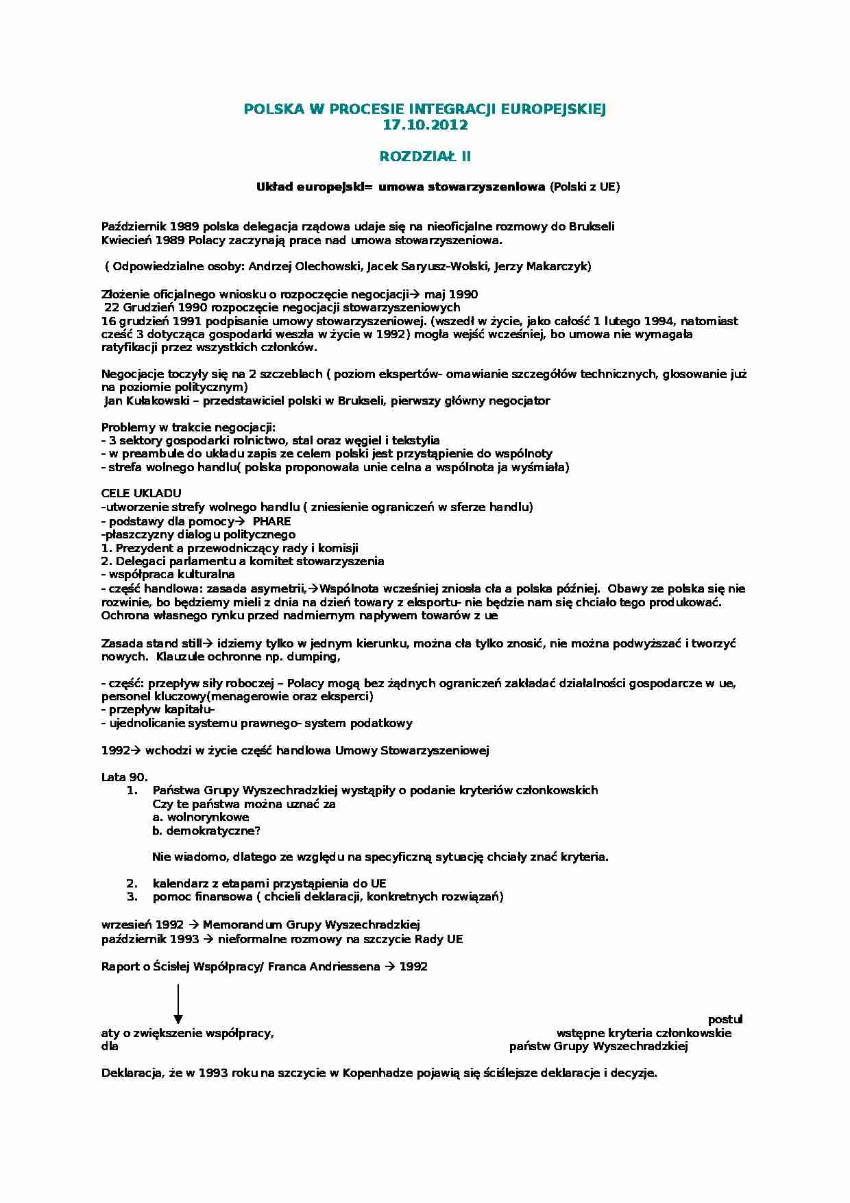 Polska w procesie integracji europejskiej - układ europejski - strona 1