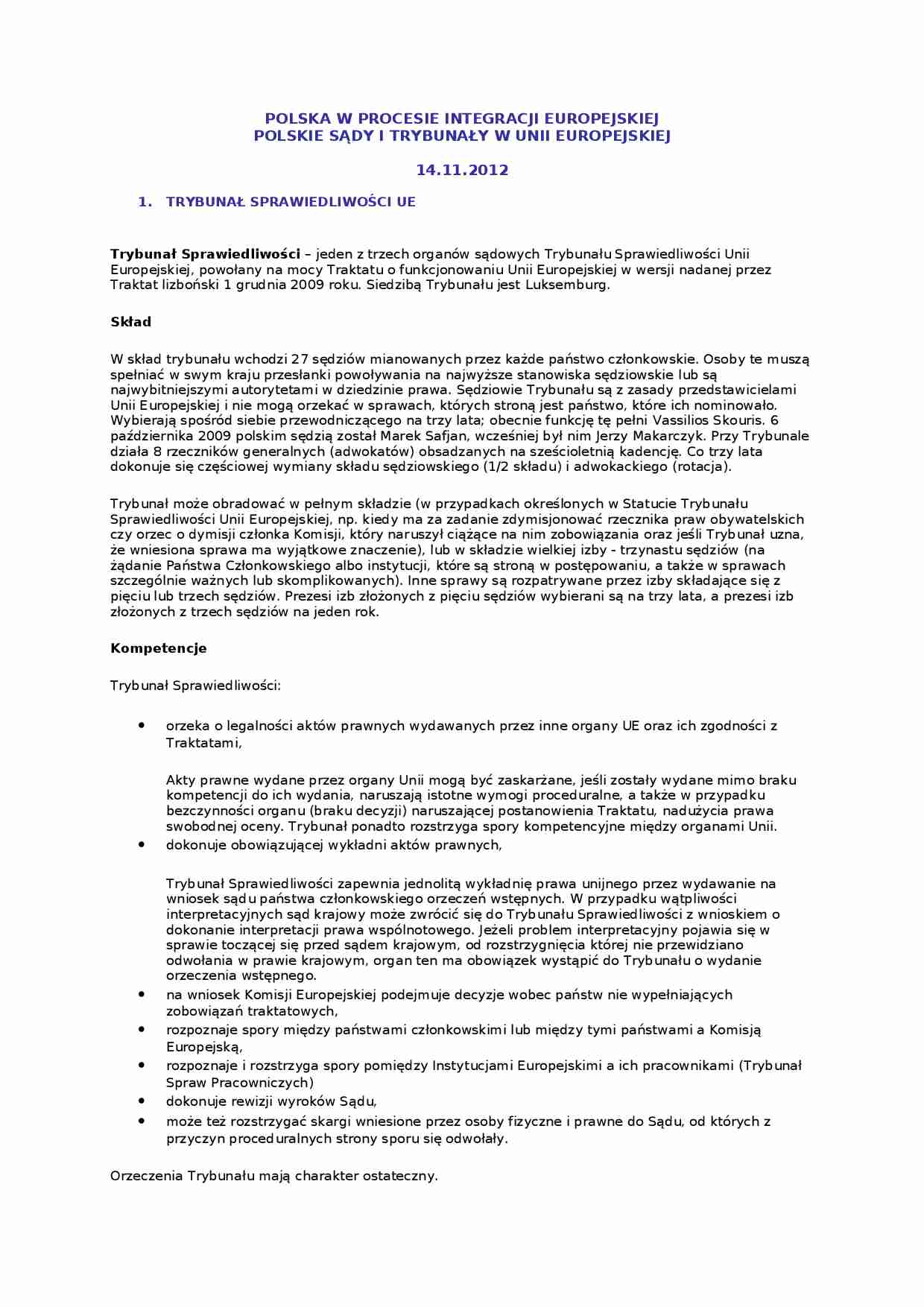 Polska w  procesie integracji  - Trybunał Sprawiedliwości UE - strona 1