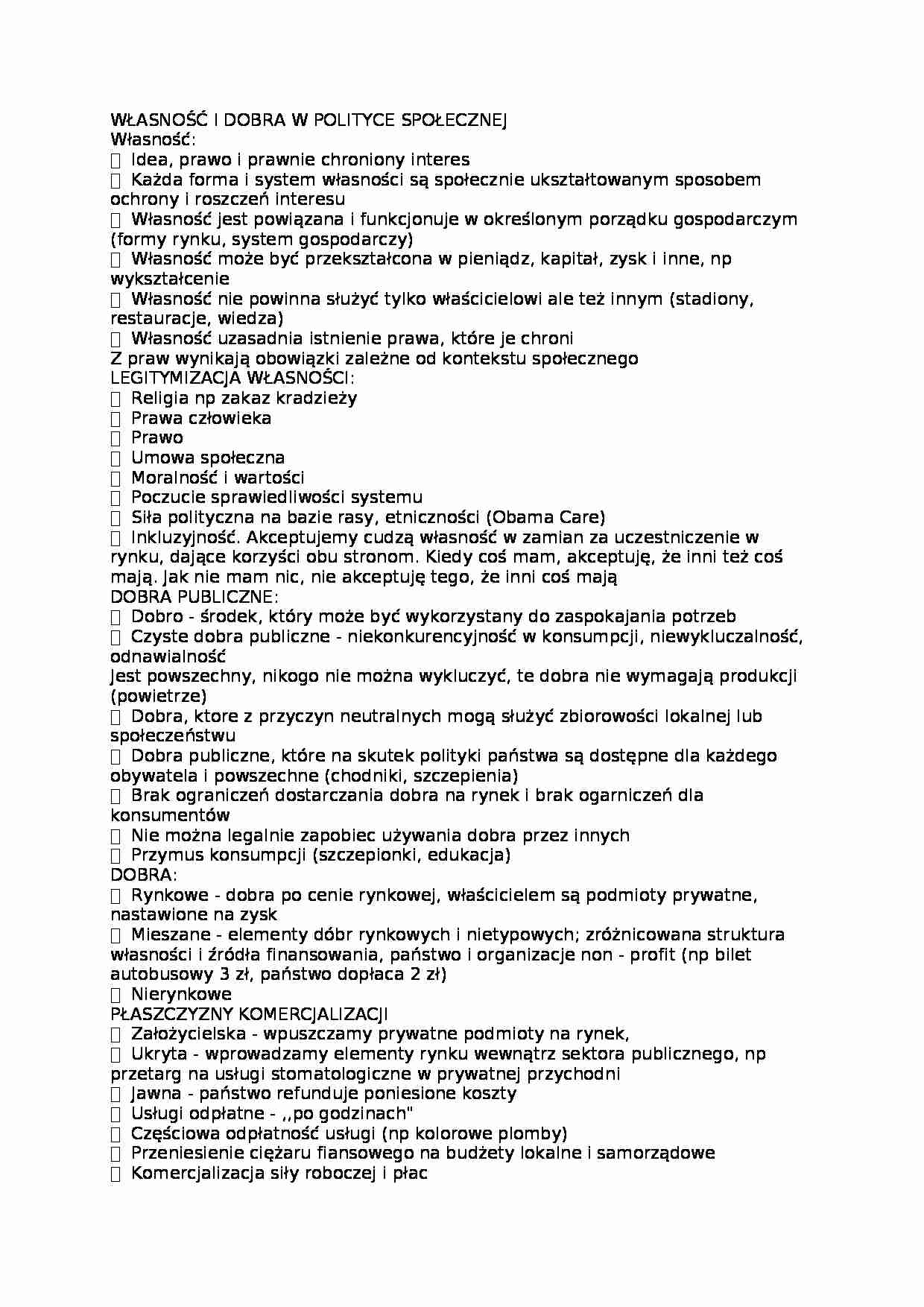 Własność i dobra w polityce społecznej - omówienie. - strona 1