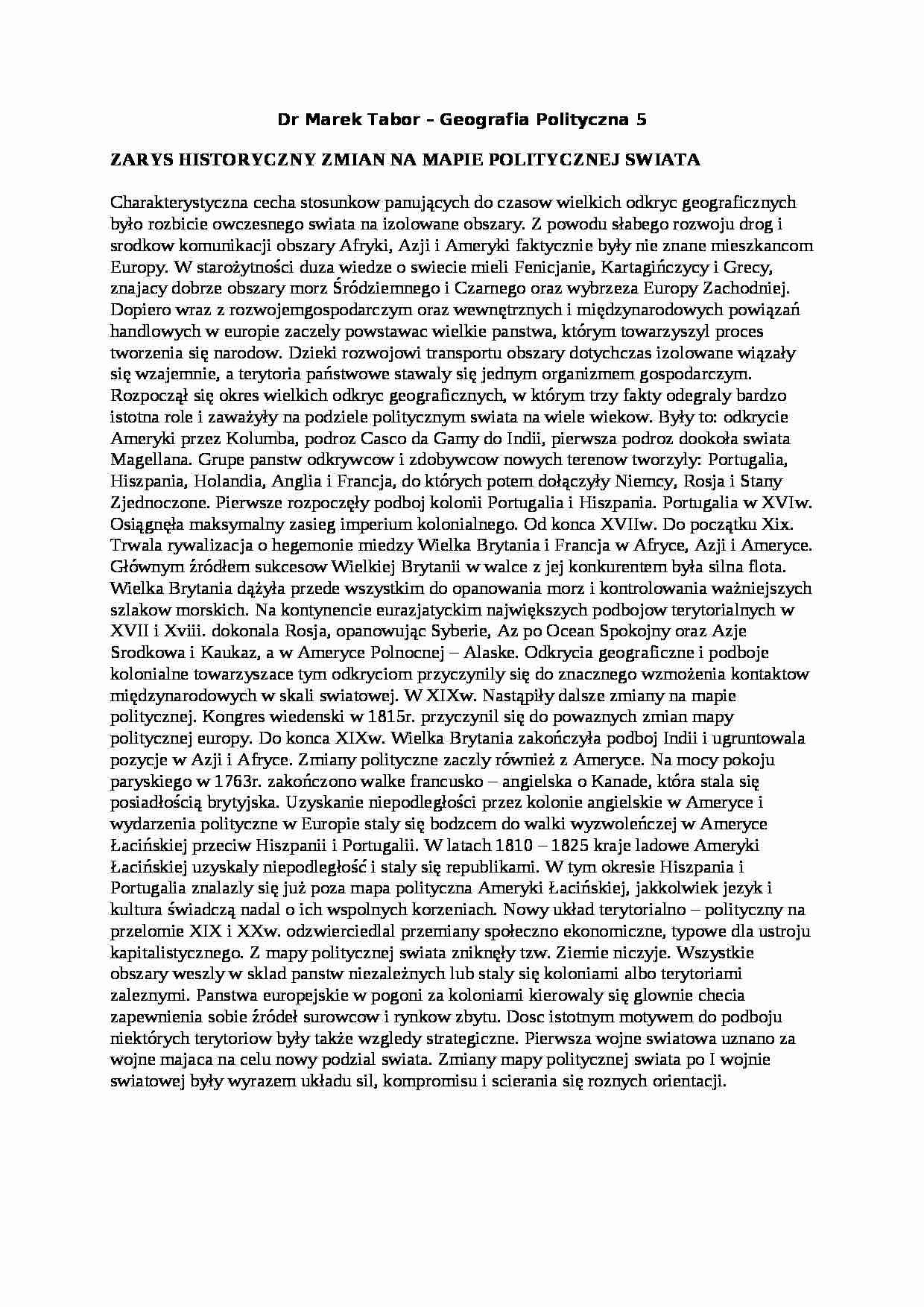 Zarys historyczny zmian na mapie politycznej  świata  - wykład - strona 1