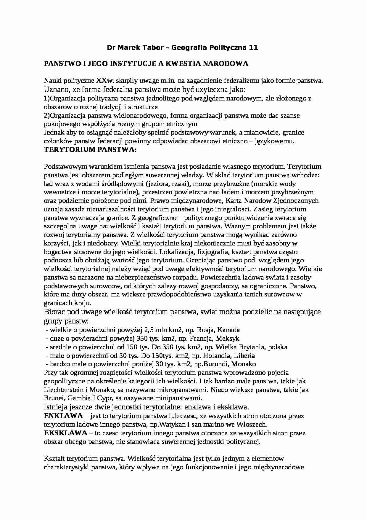 Państwo i jego instytucje - wykład - strona 1