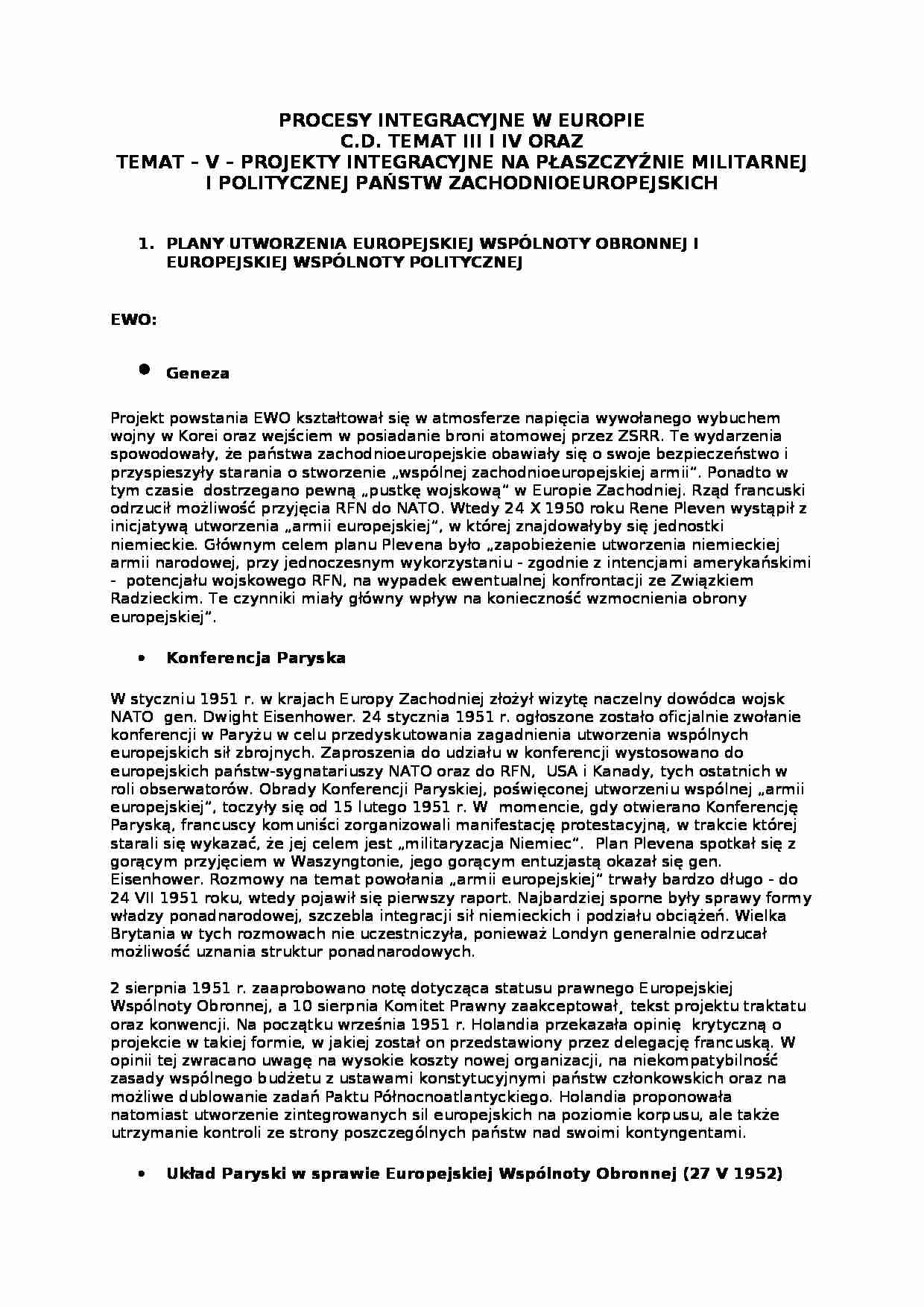 Procesy integracyjne w Europie  - projekty integracyjne  - strona 1