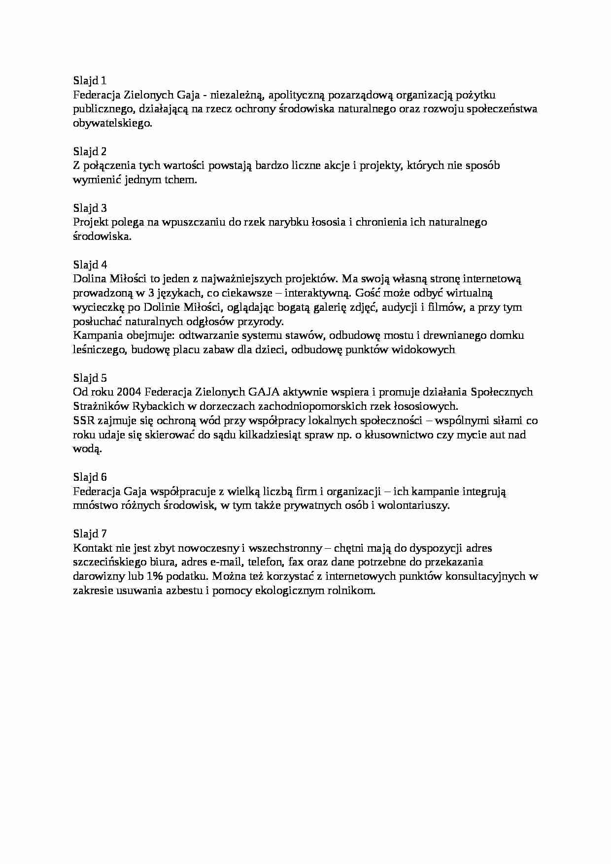 Gaja - tekst do prezentacji - strona 1