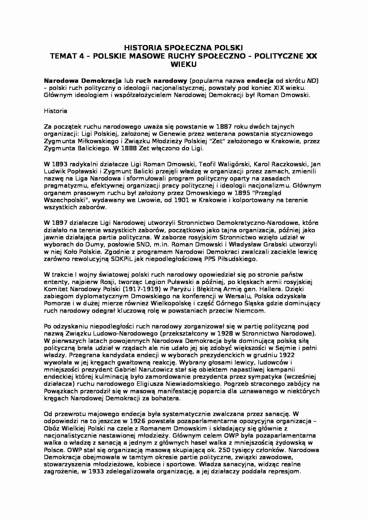 polskie ruchy masowe - omówienie  - strona 1