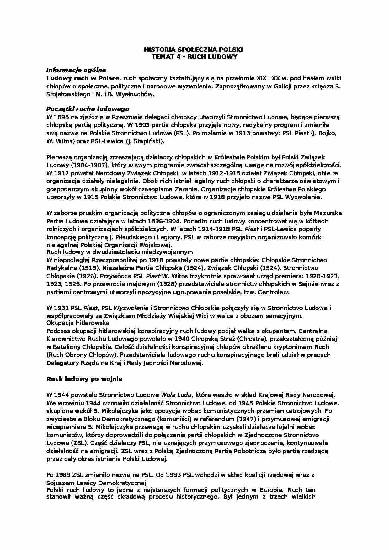 Ruch ludowy - omówienie - strona 1