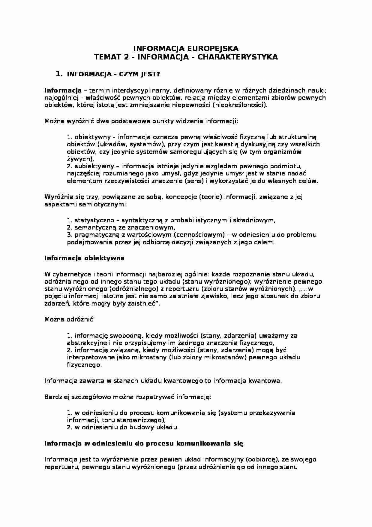 Charakterystyka informacji - omówienie - strona 1