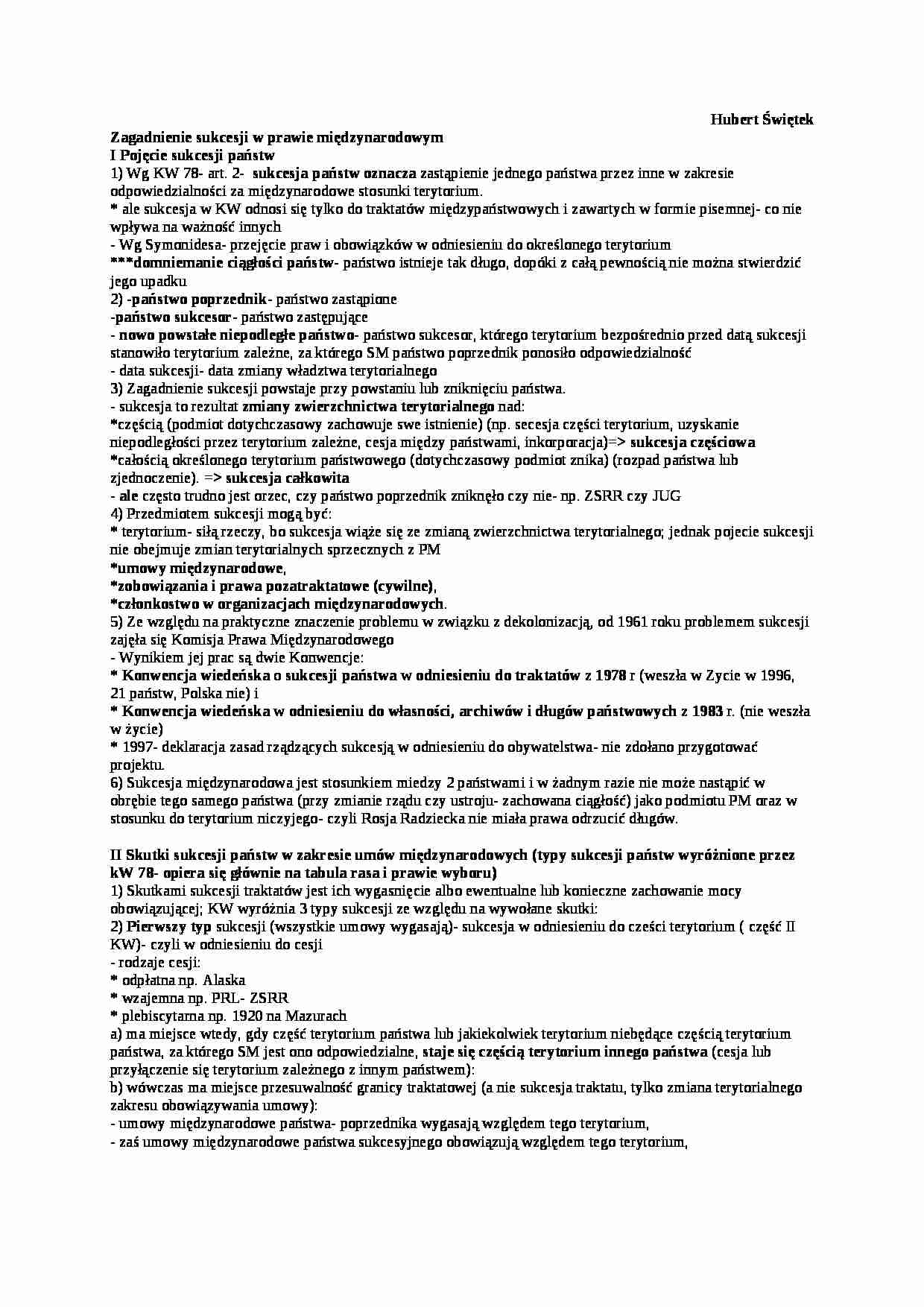 Zagadnienie sukcesji w prawie międzynarodowym - wykład - strona 1