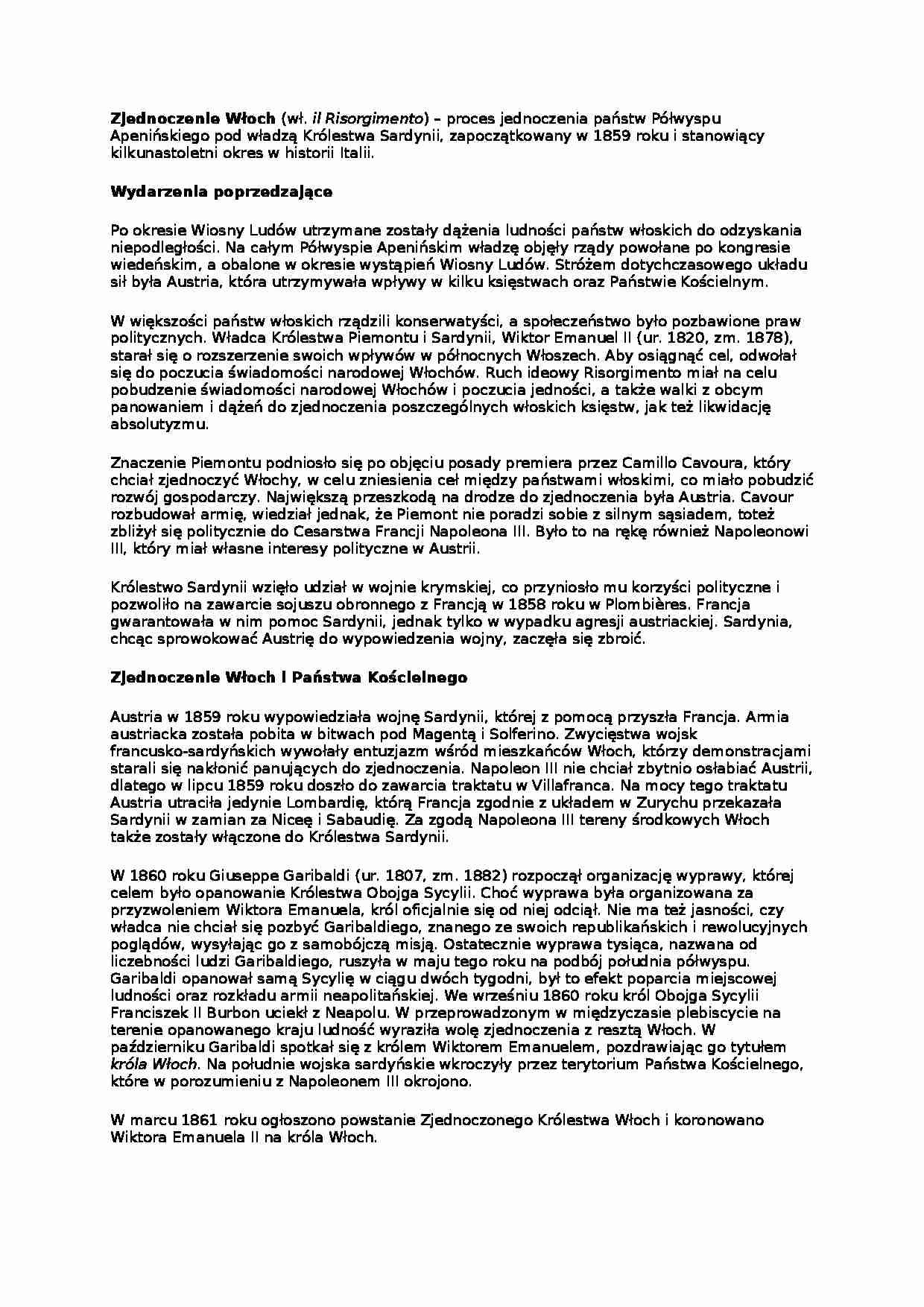 społeczeństwa i kultury europy - Włochy - materiały do referatu  - strona 1