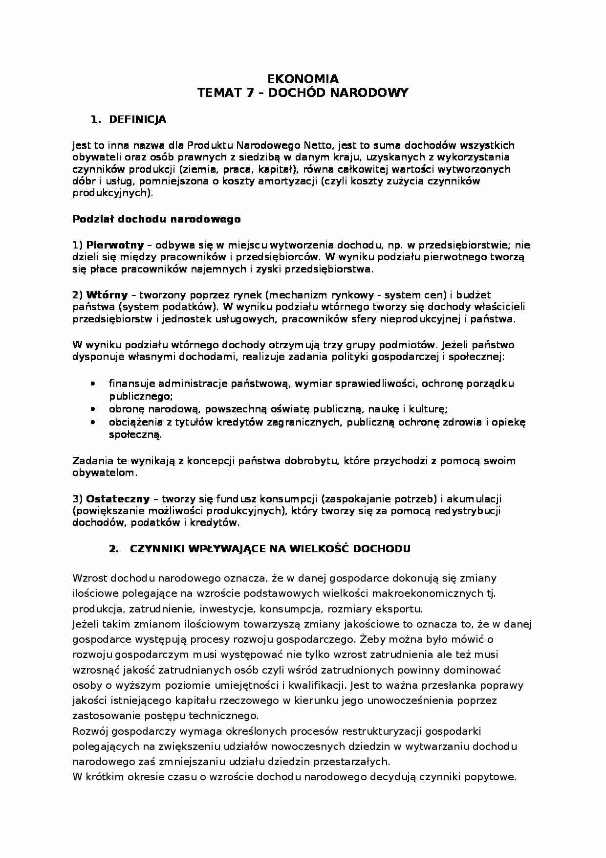 Dochód narodowy - omówienie  - strona 1