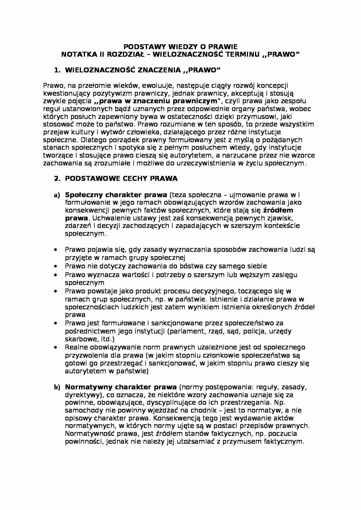 Podstawy wiedzy o prawie - notatka do rozdziału II - strona 1