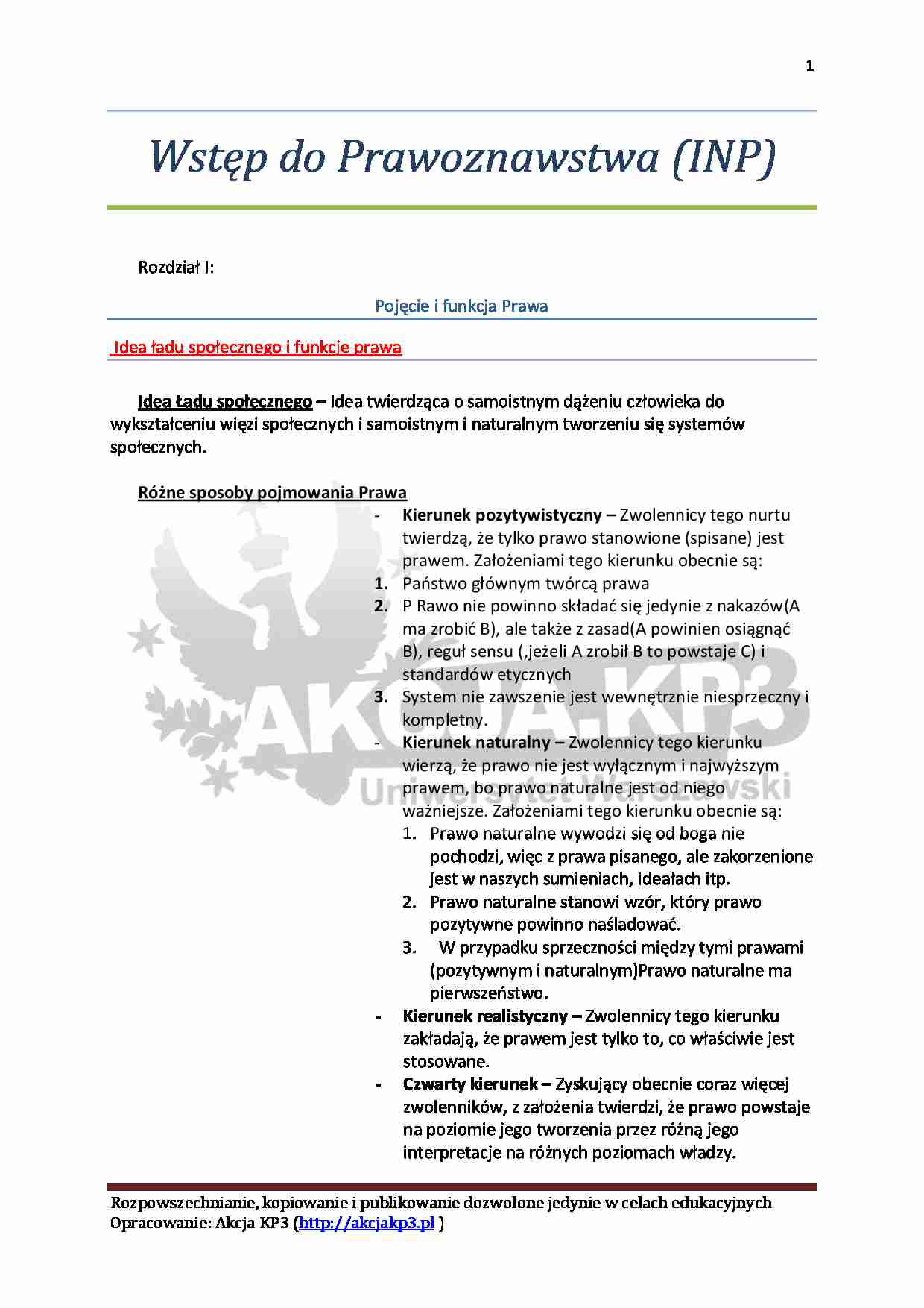 Podstawy wiedzy o prawie  - skrypt - strona 1