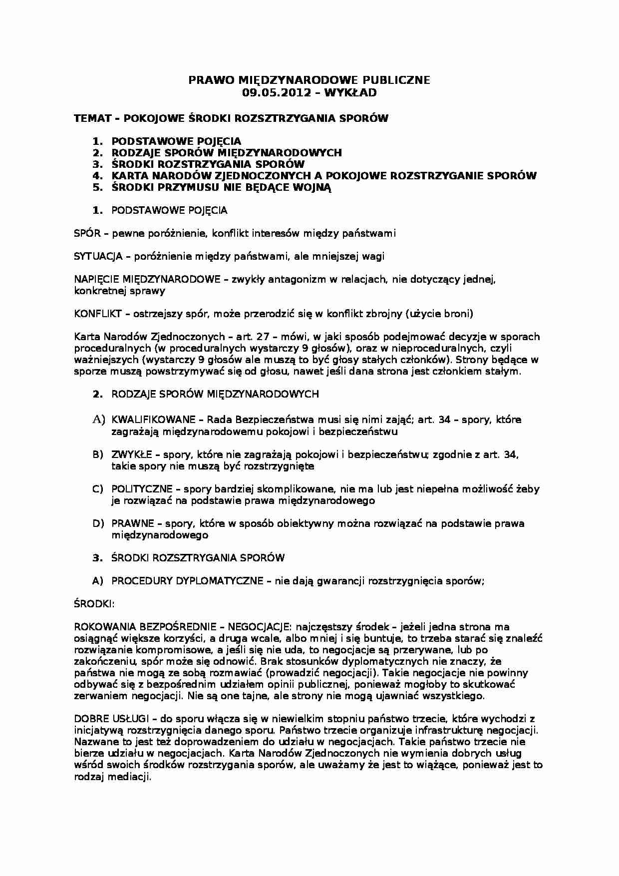 pokojowe środki rozstrzygania sporów - wykład - strona 1