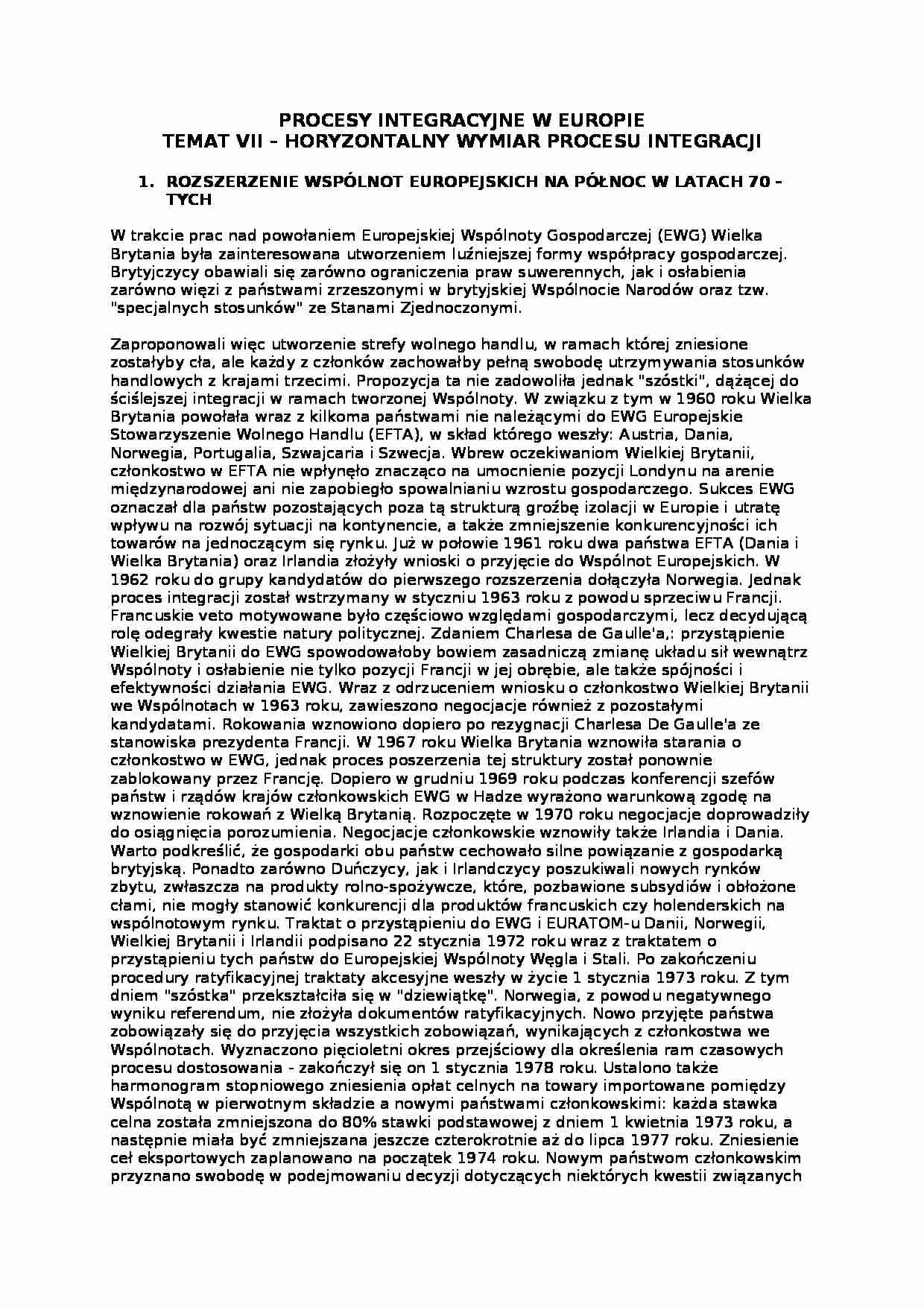  horyzontalny wymiar procesu integracji - omówienie  - strona 1