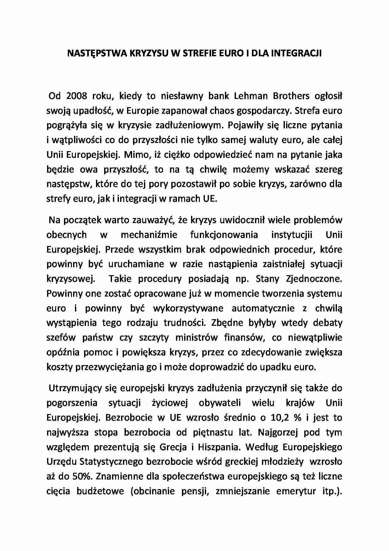 Następstwa kryzysu w strefie euro - omówienie  - strona 1