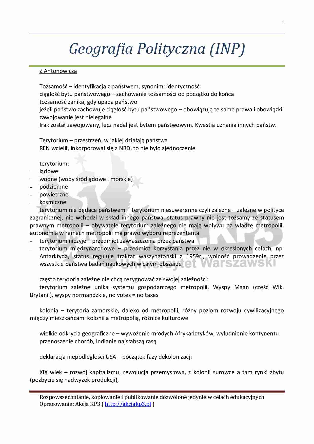 skrypt - Geografia Polityczna  - strona 1