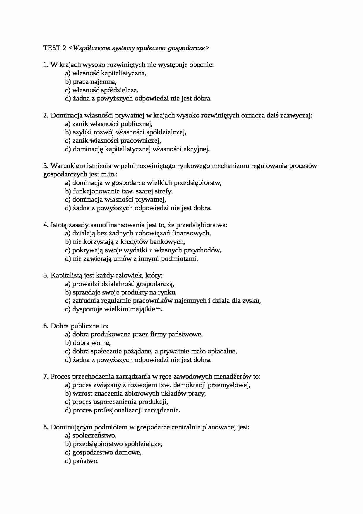 Test 2 Ekonomia - strona 1