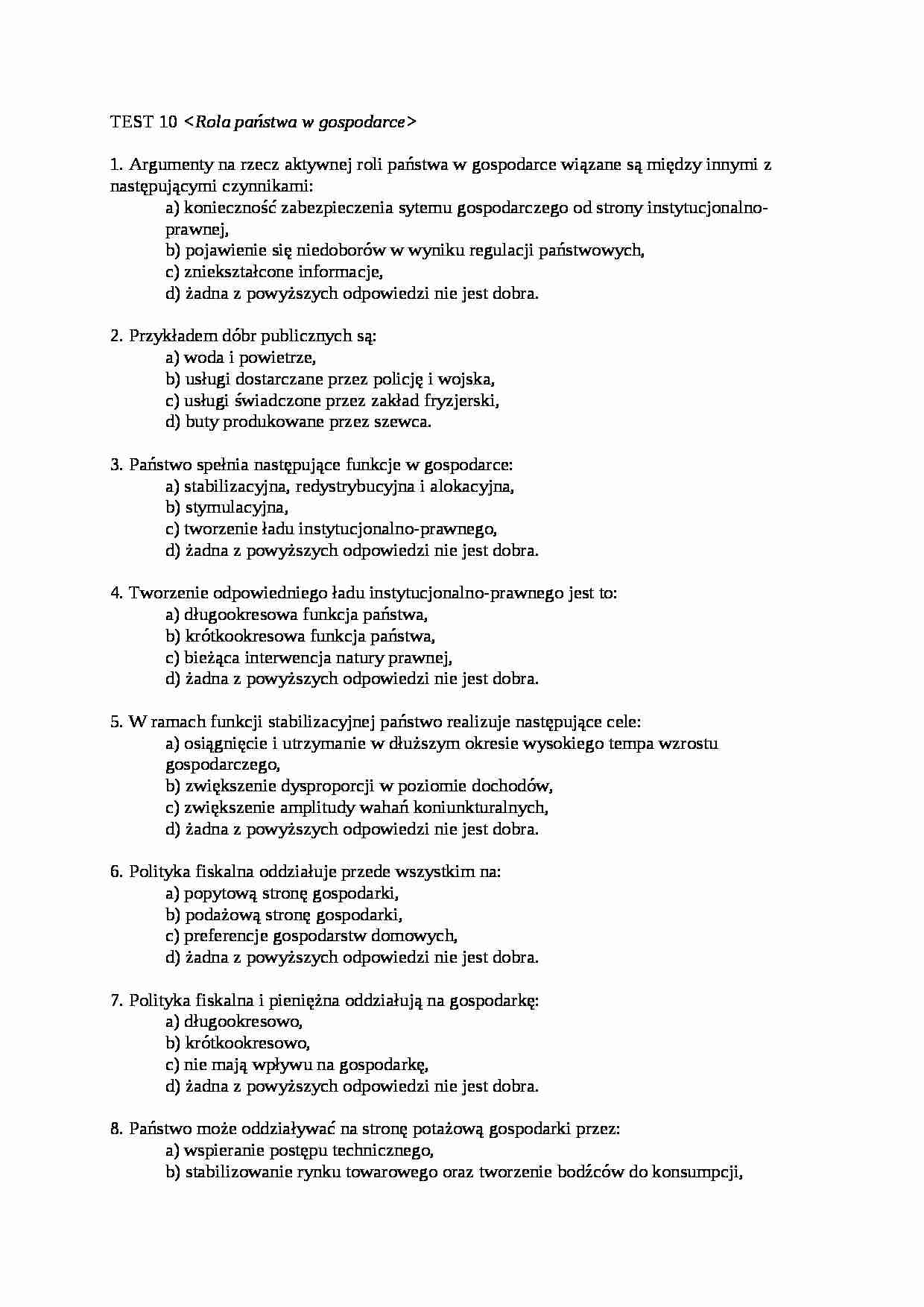 Test 10 - Ekonomia  - strona 1