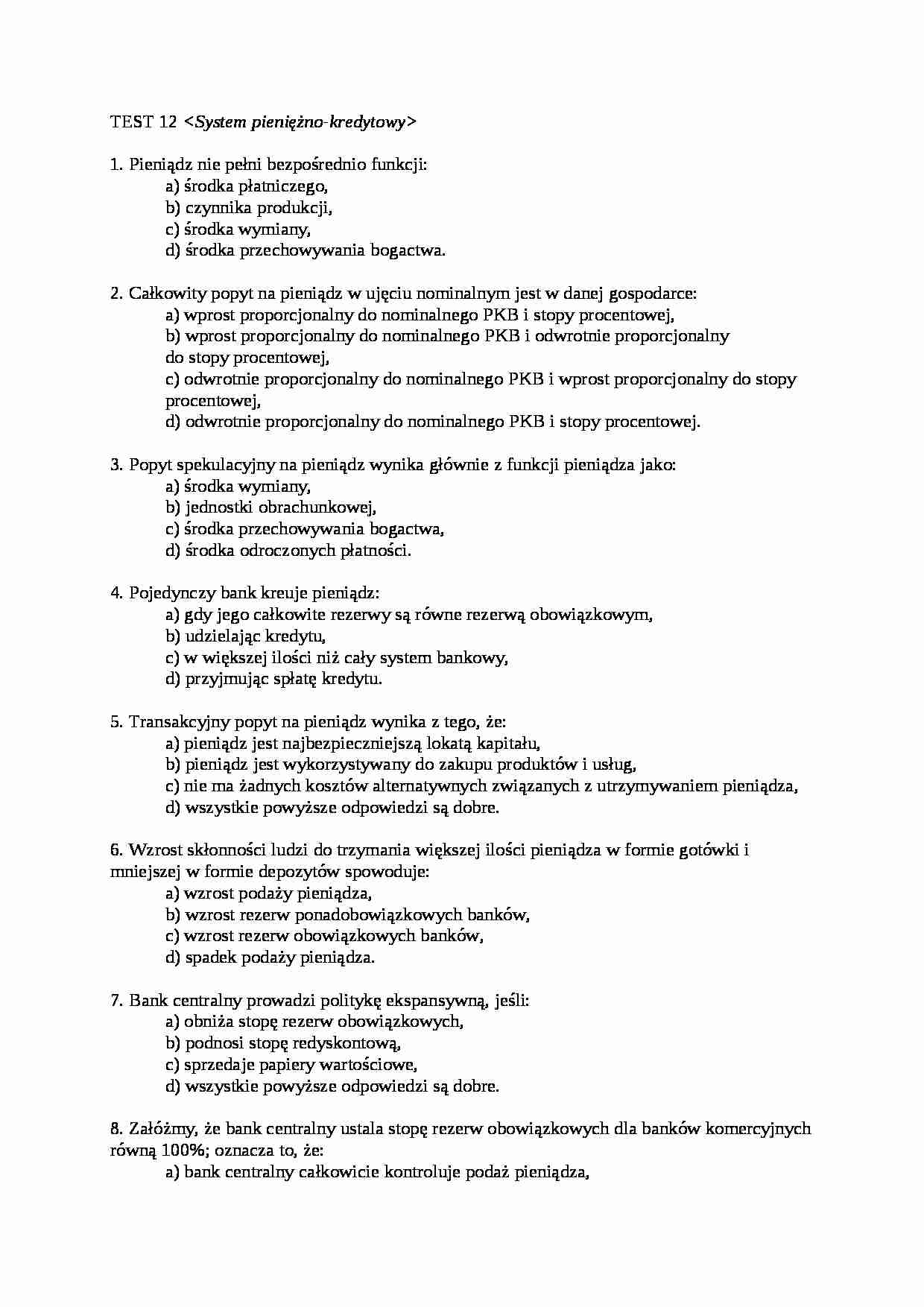 Test 12 - Ekonomia  - strona 1