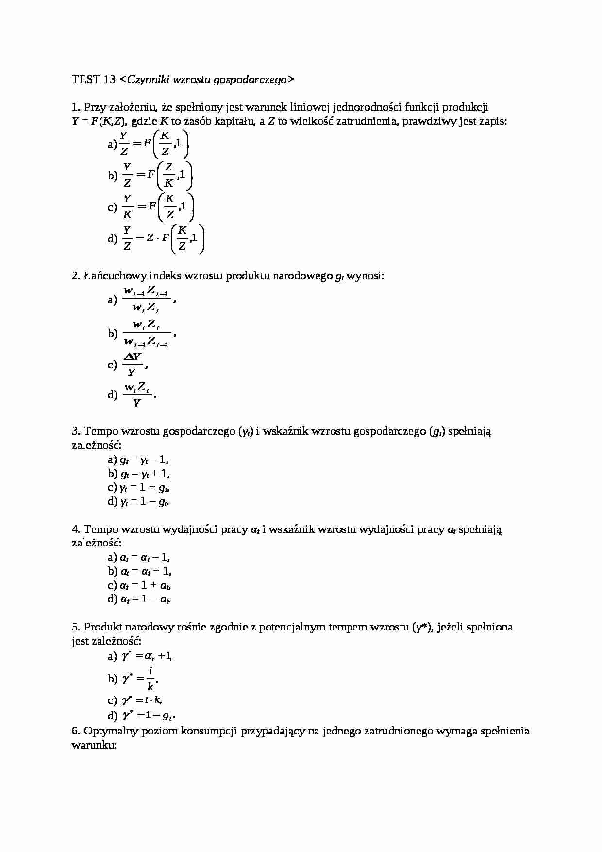 Test 13 - Ekonomia  - strona 1