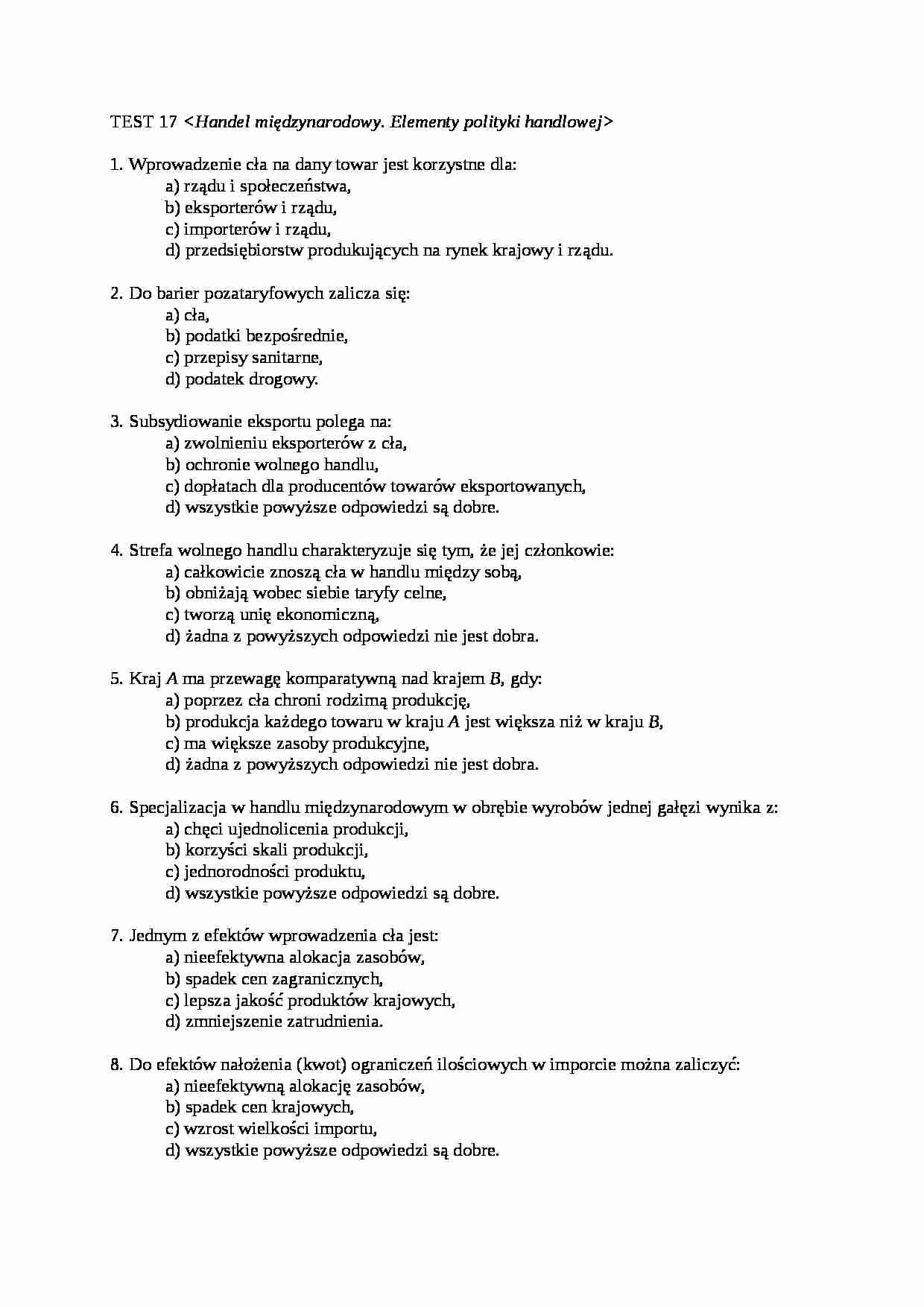 Test 17 Ekonomia  - strona 1