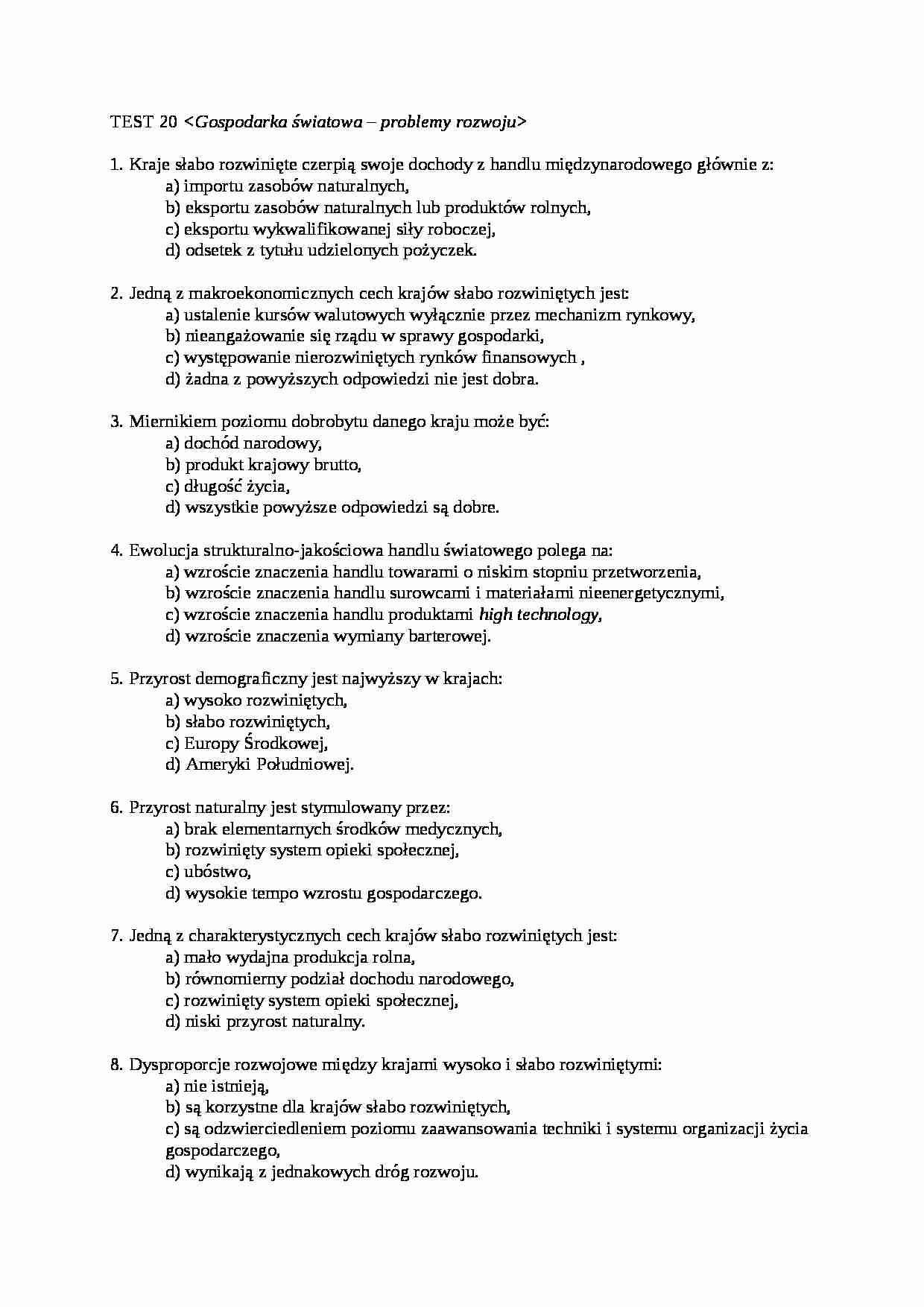 Test 20 Ekonomia  - strona 1