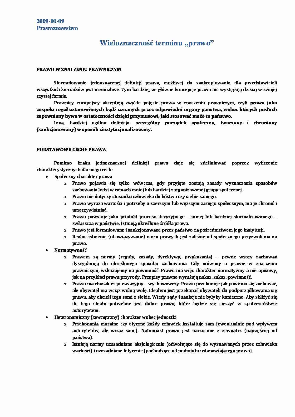 Wieloznaczność terminu „prawo” - strona 1