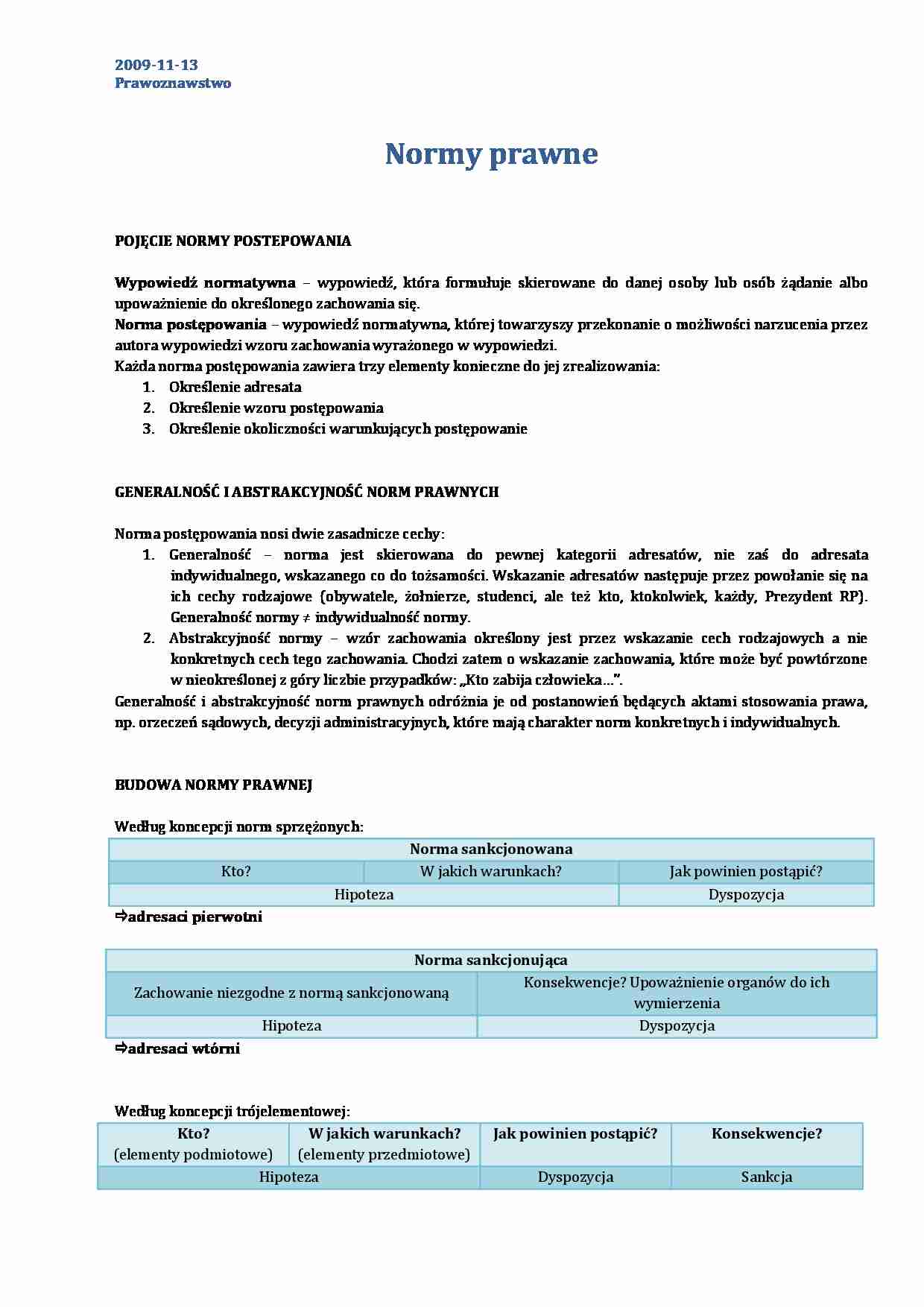 Normy prawne - omówienie - Norma postępowania - strona 1