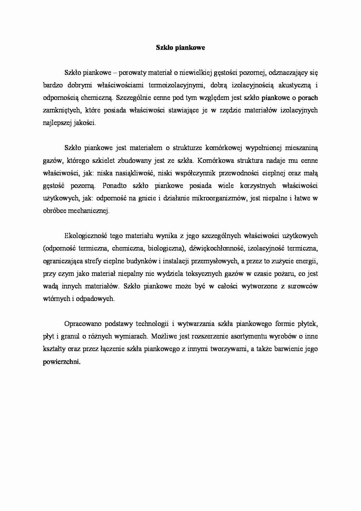Szkło piankowe - omówienie  - strona 1