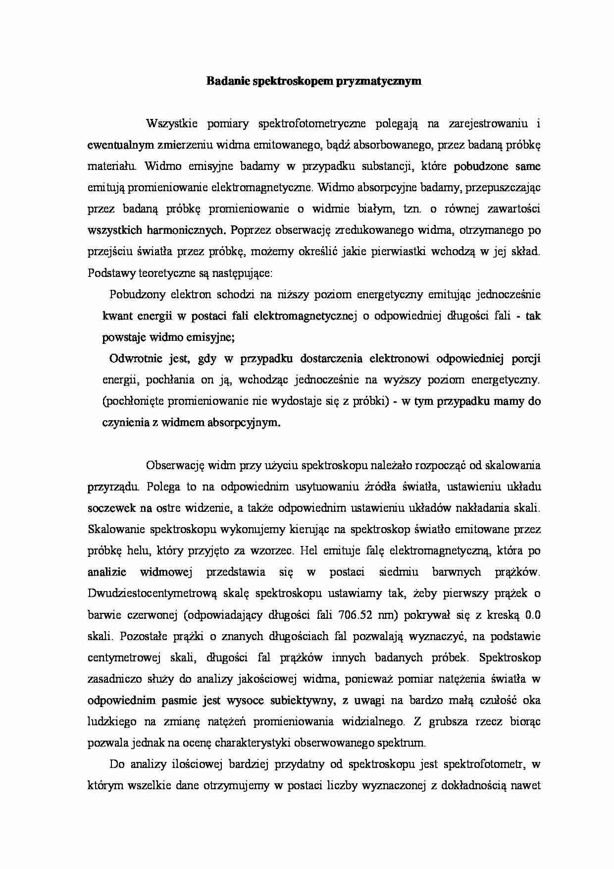 Badanie spektroskopem pryzmatycznym - omówienie - strona 1