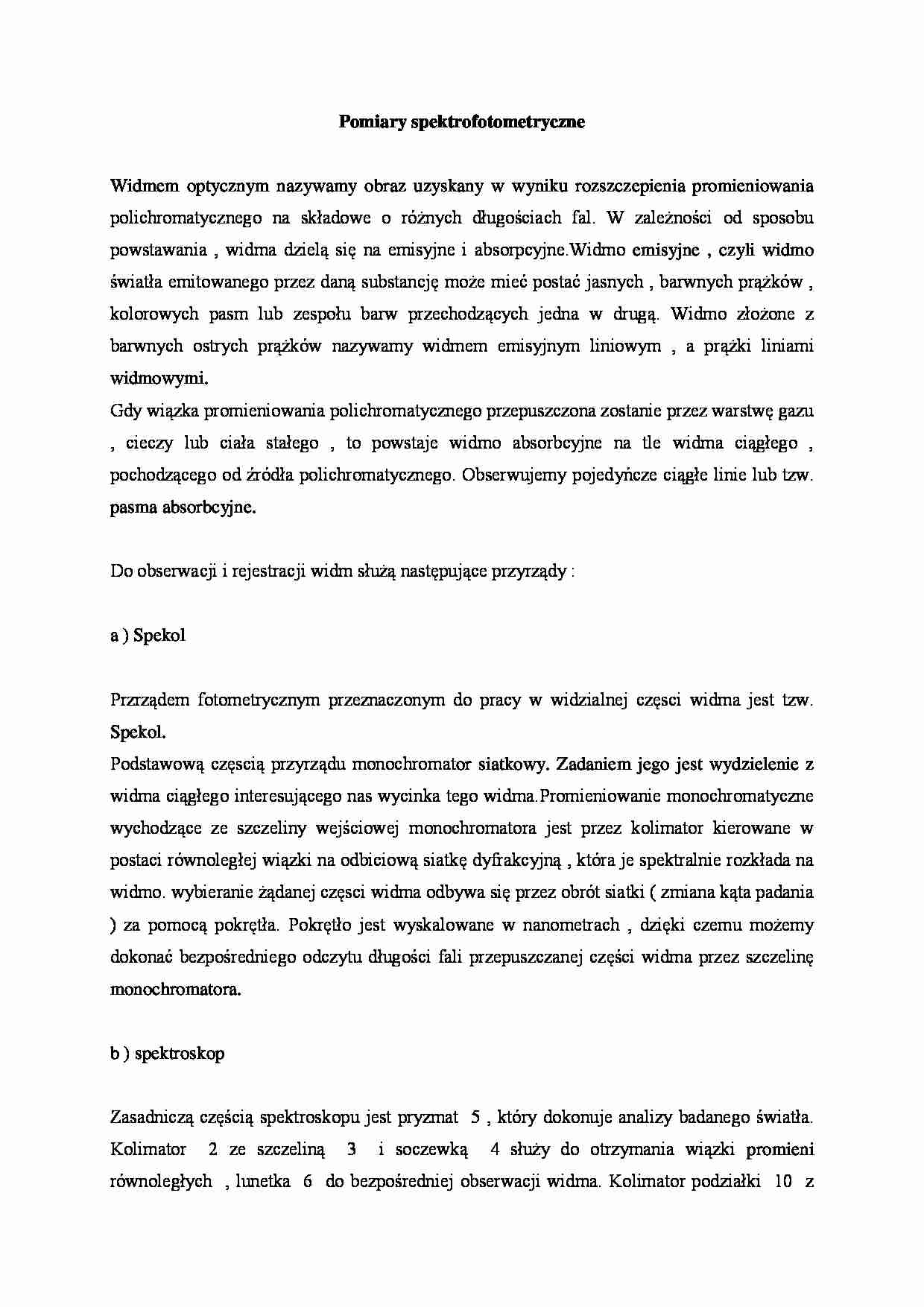 Pomiary spektrofotometryczne - omówieni e - strona 1
