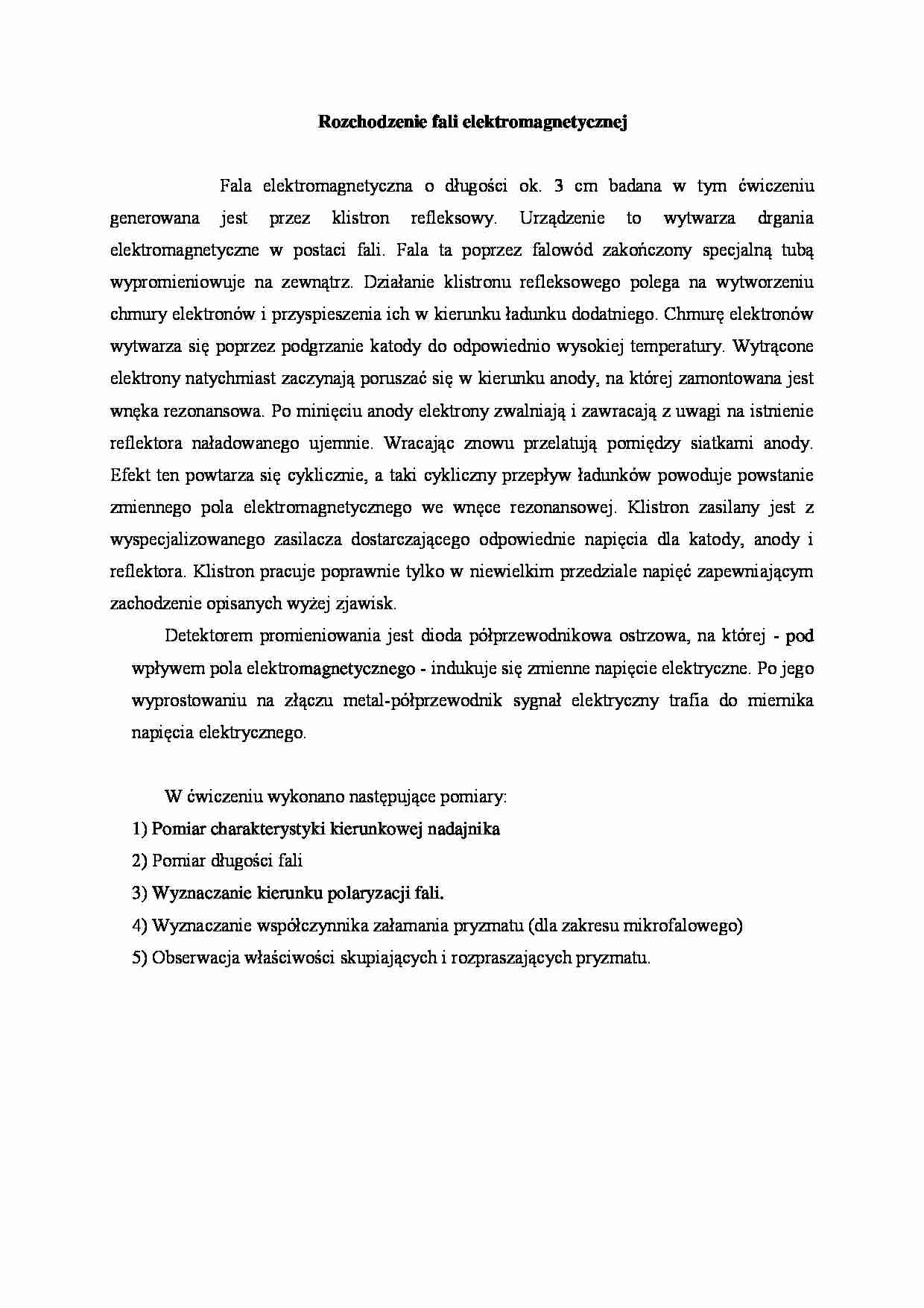 Rozchodzenie fali elektromagnetycznej - omówienie  - strona 1