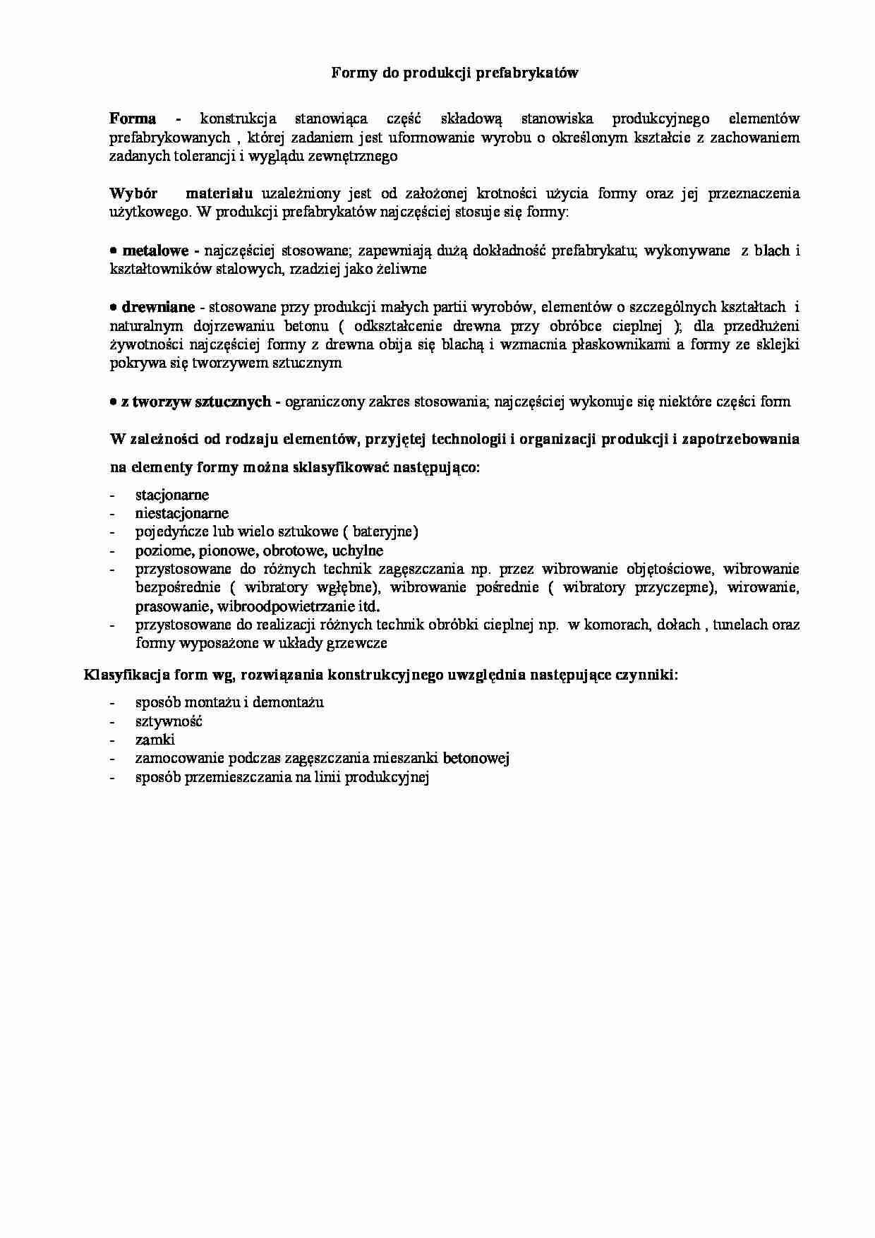 Formy do produkcji prefabrykatów - omówienie  - strona 1