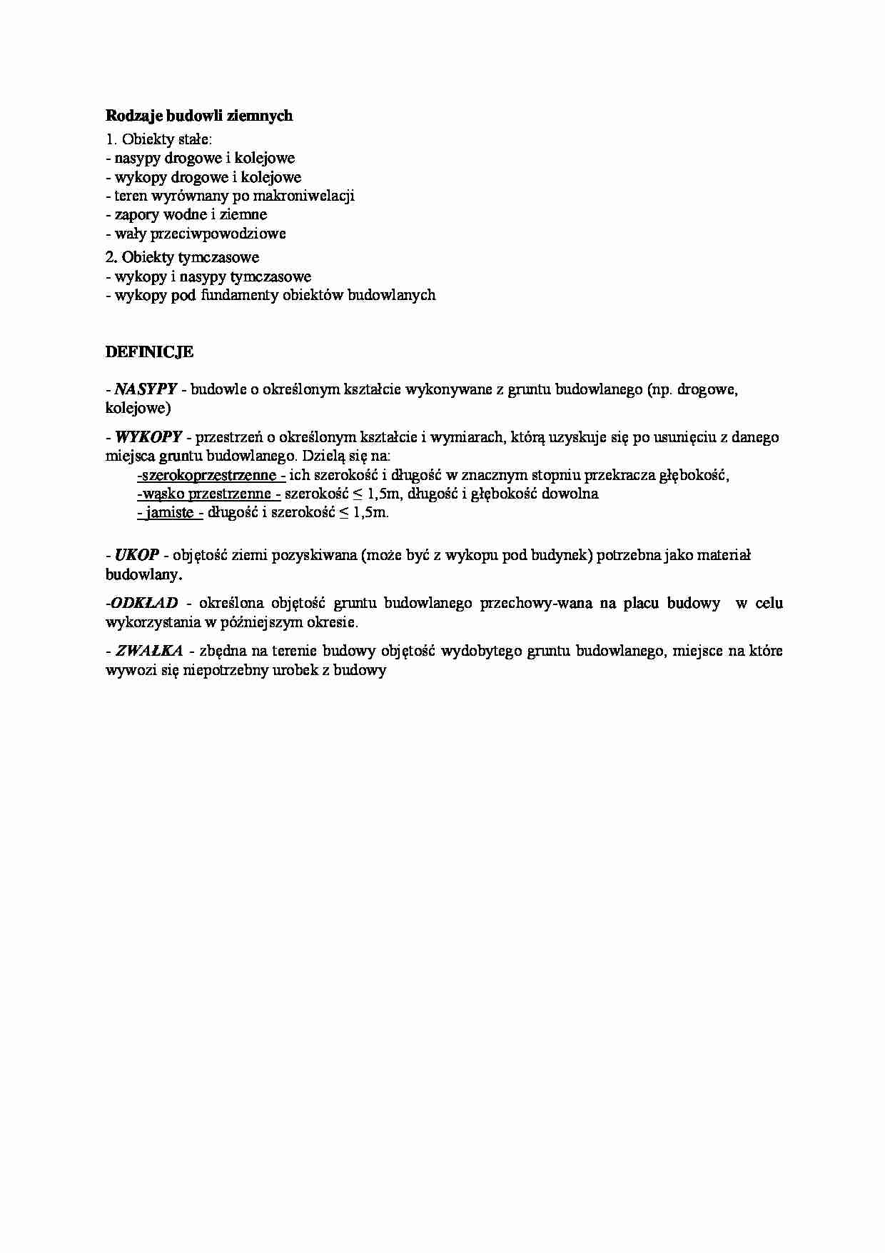 Rodzaje budowli ziemnych - omówienie  - strona 1