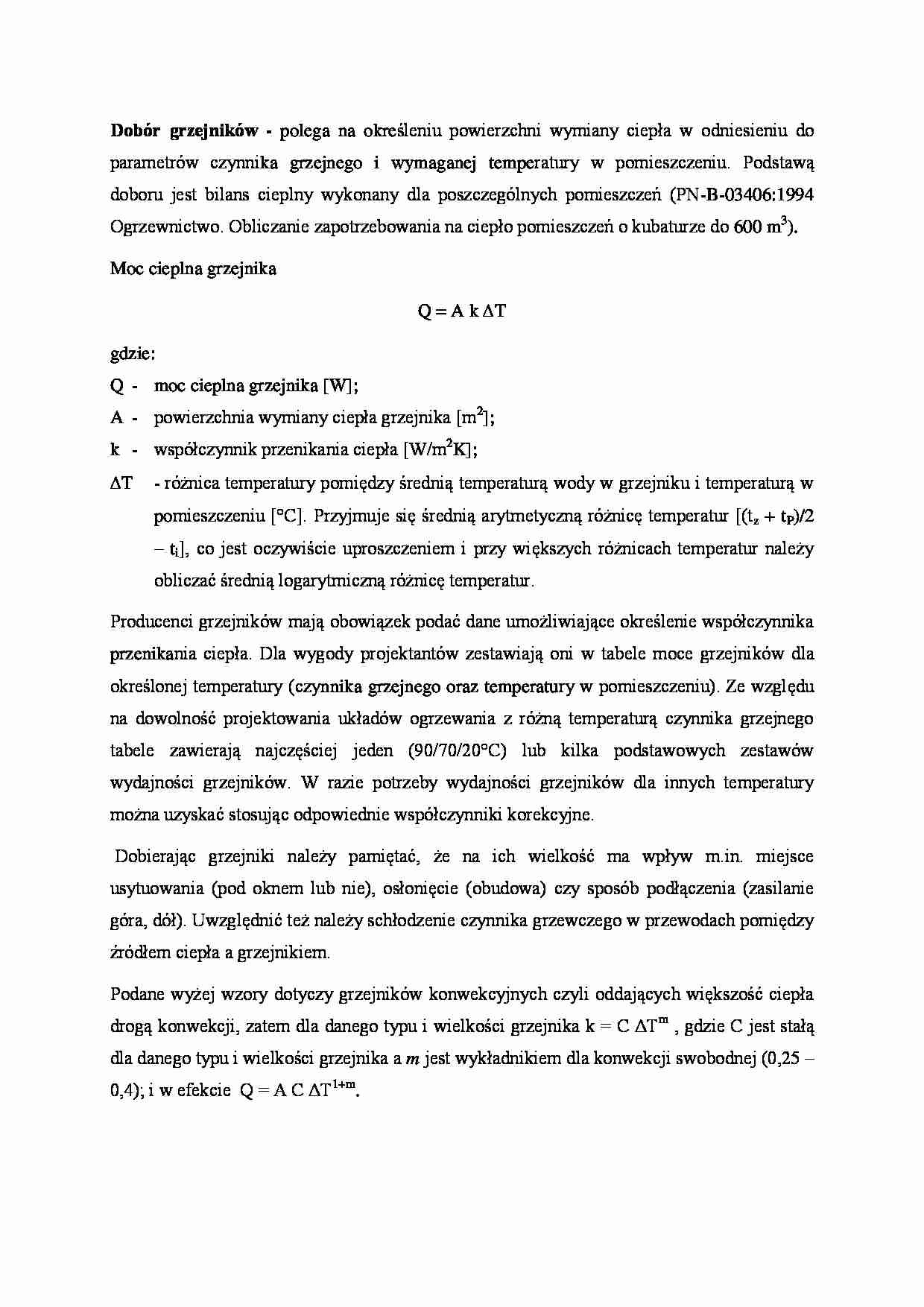 Dobór grzejników - omówienie  - strona 1