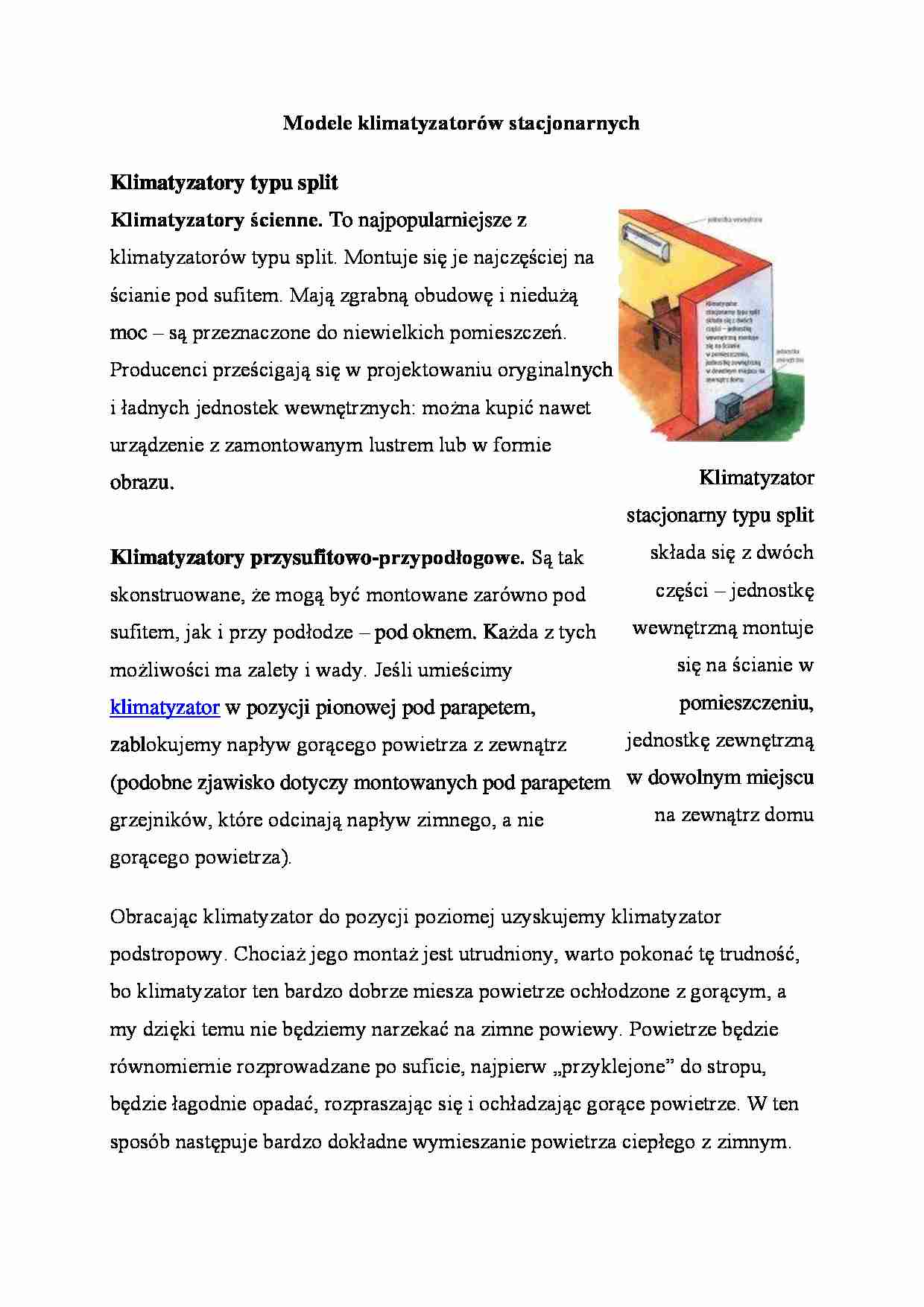 Modele klimatyzatorów stacjonarnych - omówienie  - strona 1