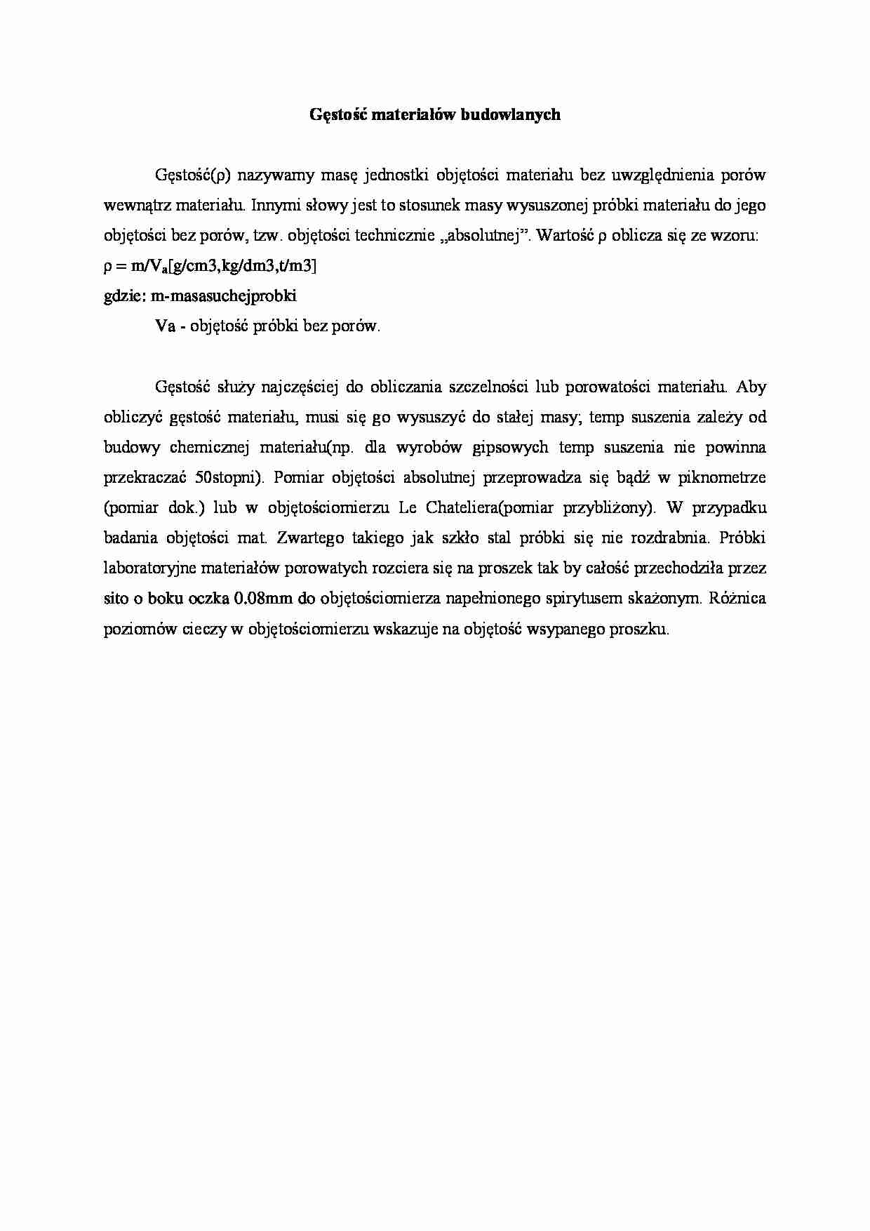 Gęstość  materiałów budowlanych - omówienie  - strona 1