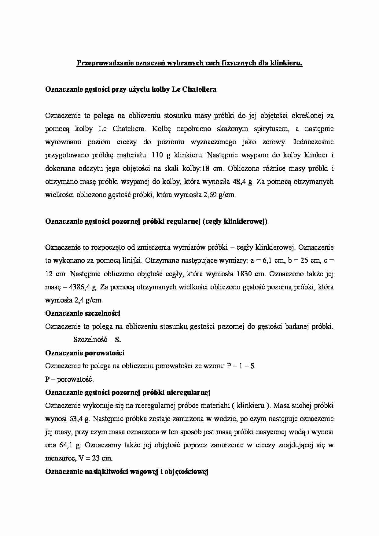 Przeprowadzanie oznaczeń wybranych cech fizycznych dla klinkieru - omówienie  - strona 1
