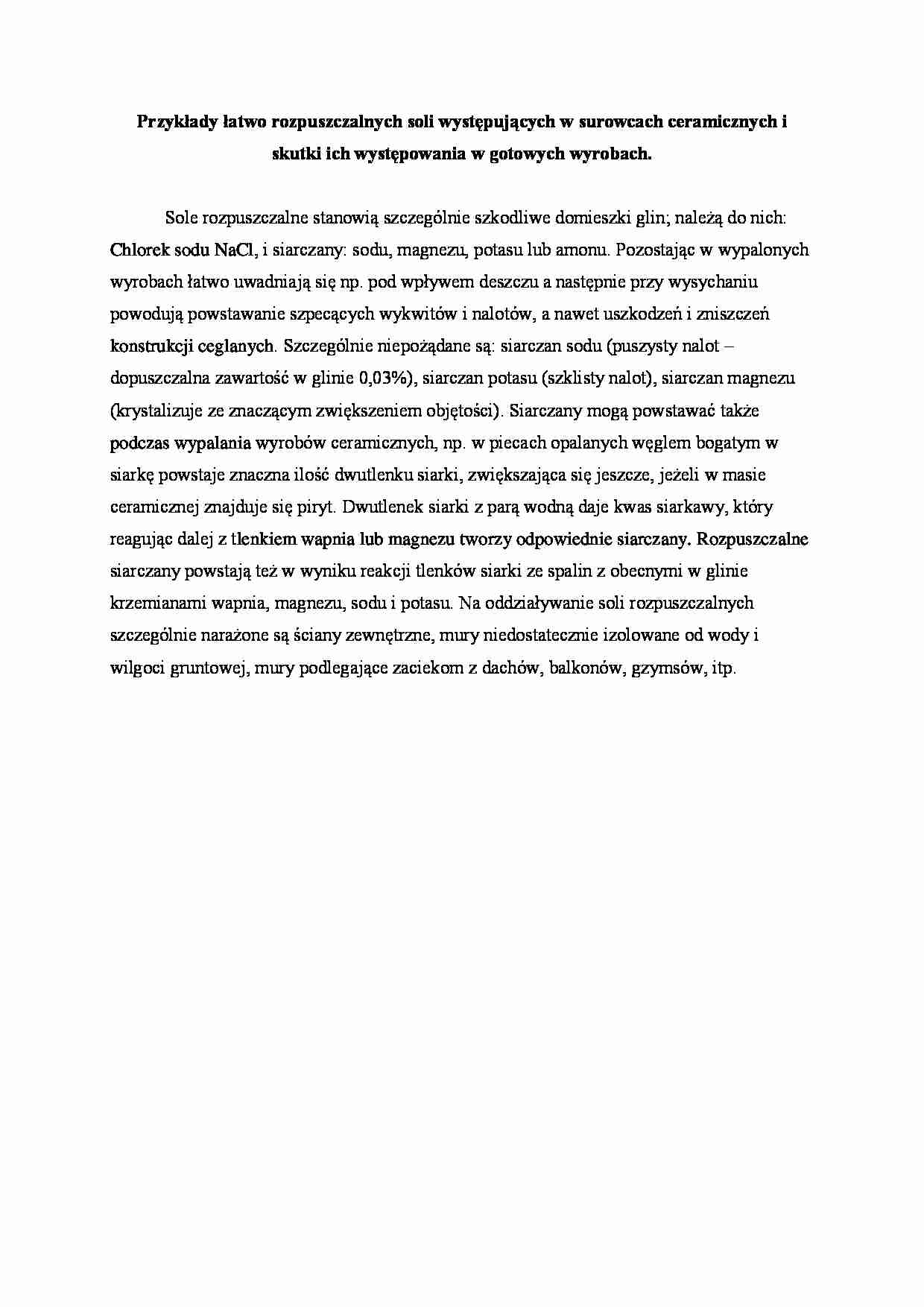 Przykłady łatwo rozpuszczalnych soli  - omówienie  - strona 1
