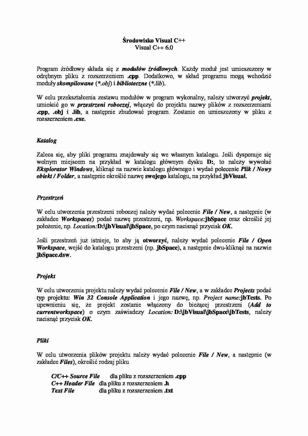 środowisko Visual C - omówienie - strona 1