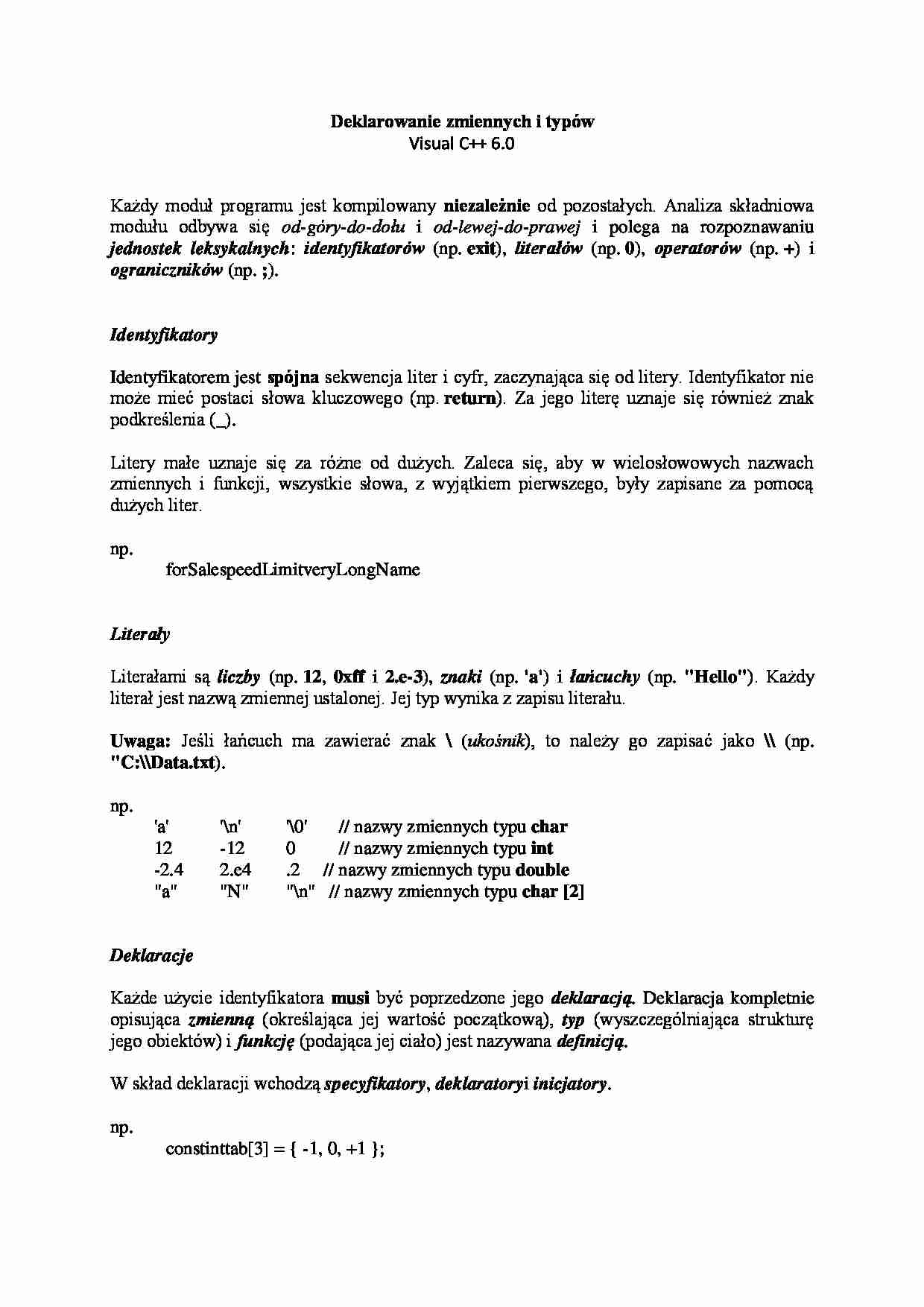 Deklarowanie zmiennych i typów - omówienie  - strona 1