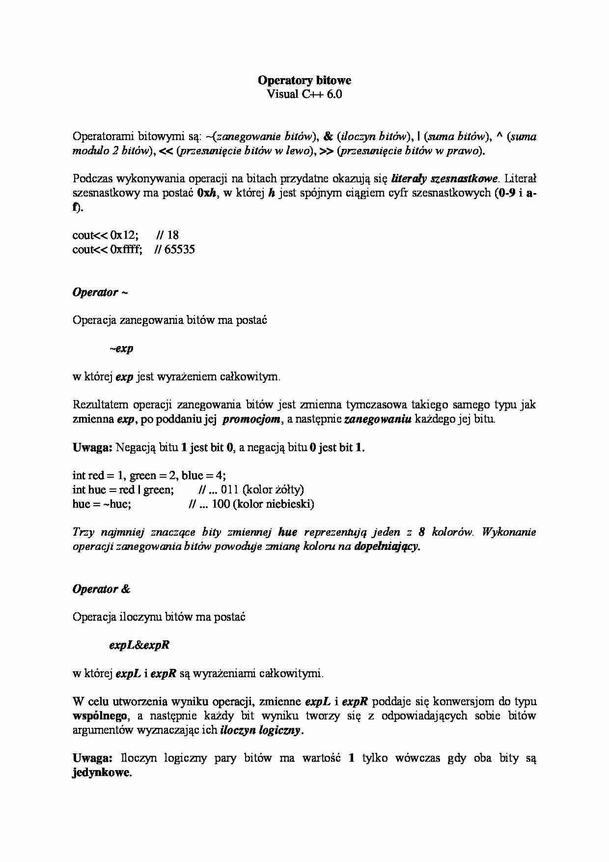 Operatory bitowe - omówienie  - strona 1