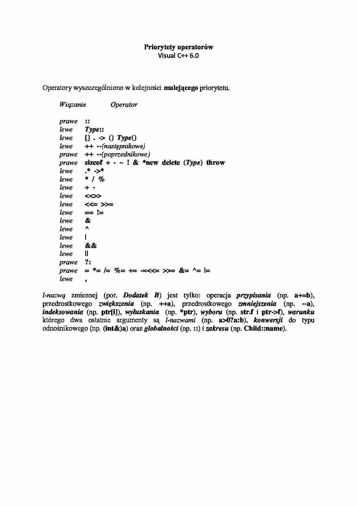 Priorytety operatorów - omówienie  - strona 1