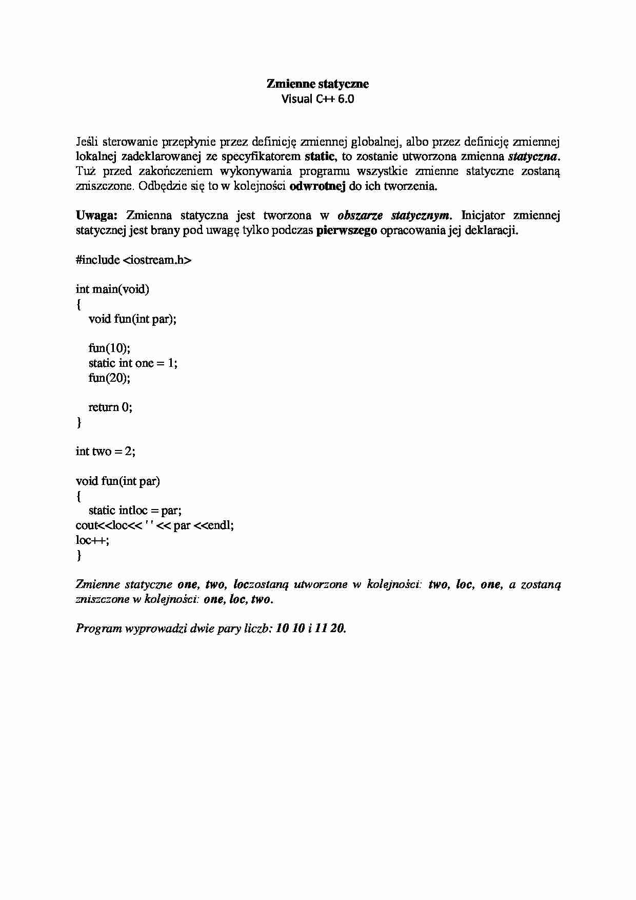 Zmienne statyczne - omówienie  - strona 1