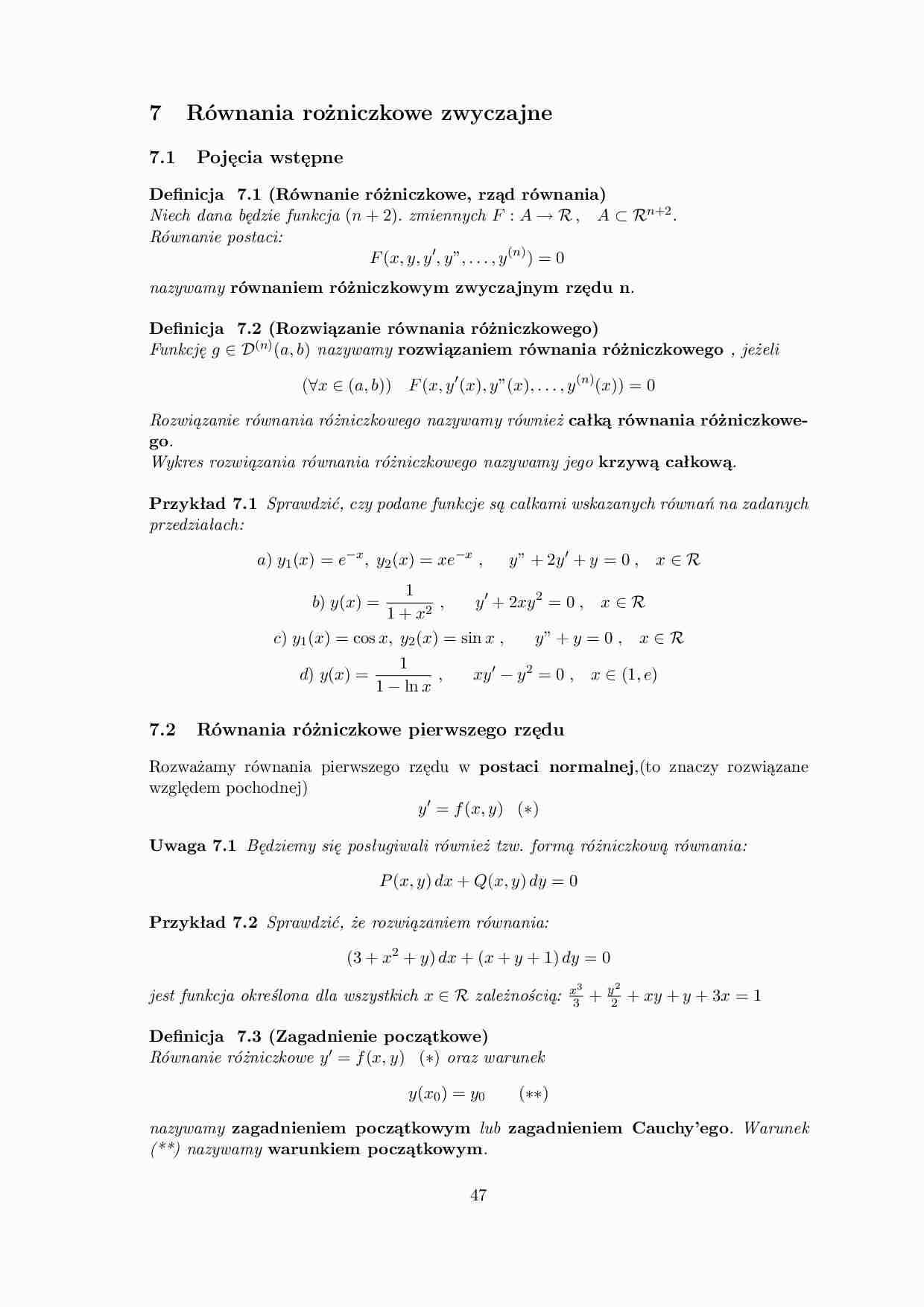 Równania różniczkowe zwyczajne - omówienie  - strona 1