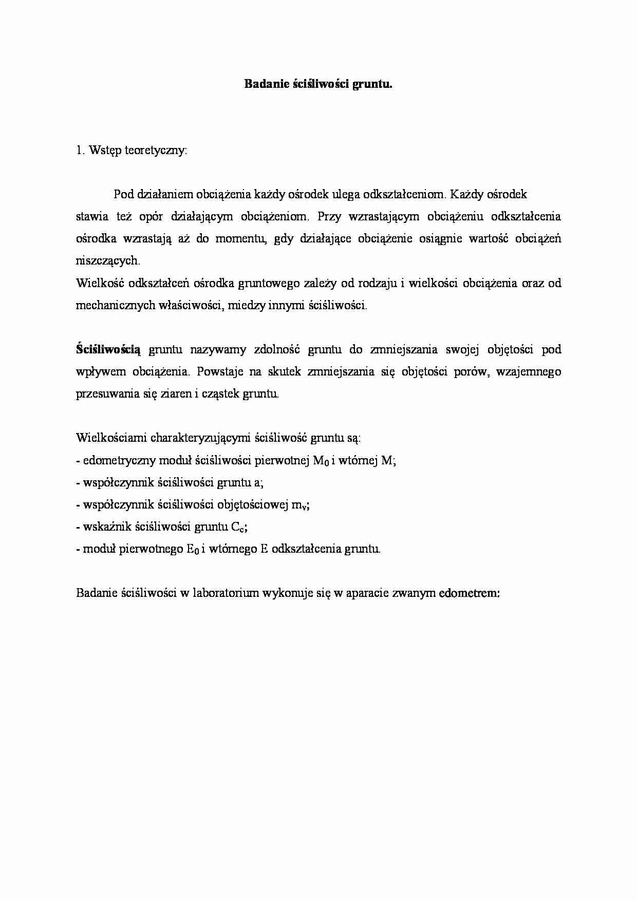 Badanie ściśliwości gruntu - omówienie  - strona 1