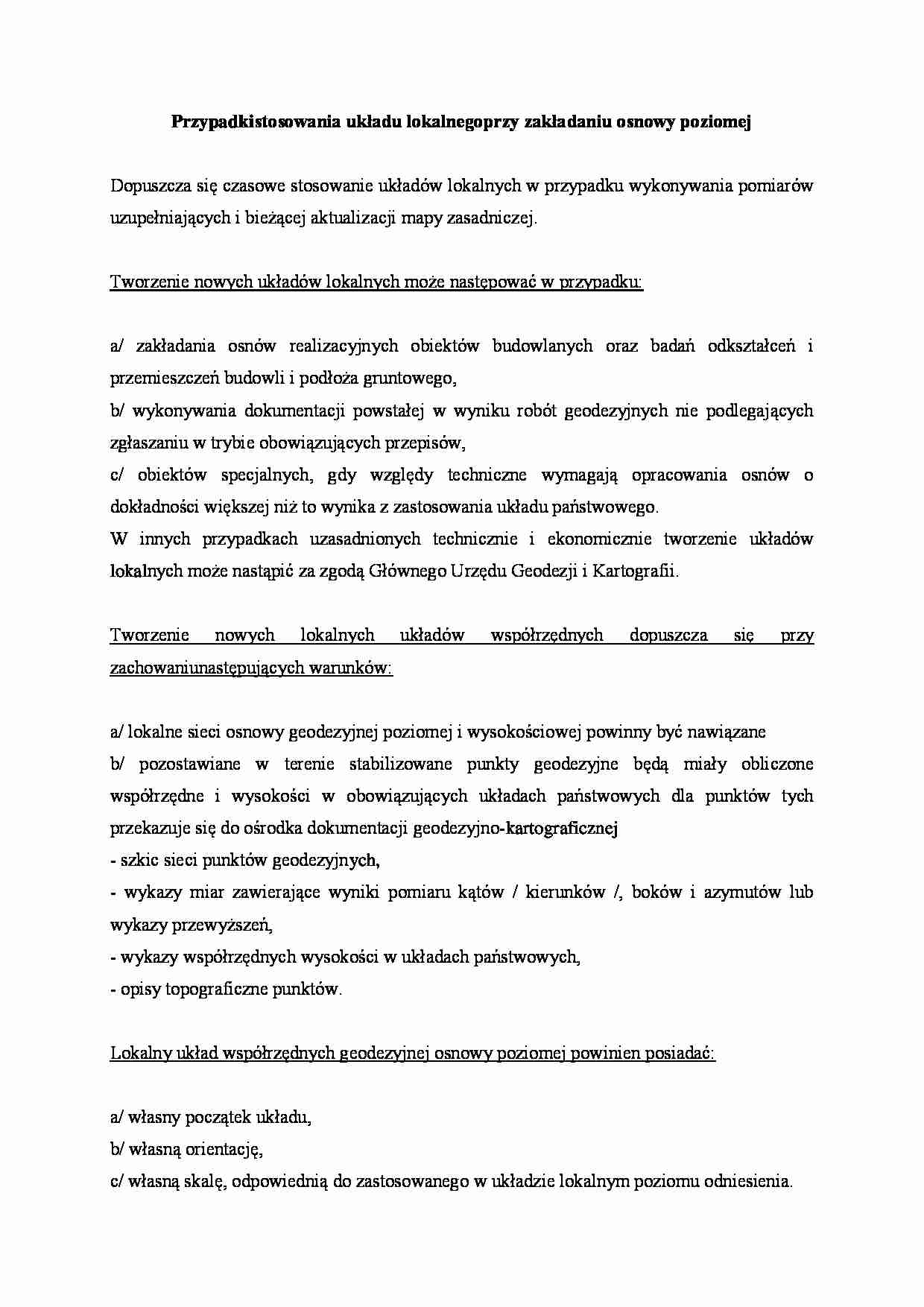 Przypadki stosowania układu lokalnego przy zakładaniu osnowy poziomej - omówienie  - strona 1